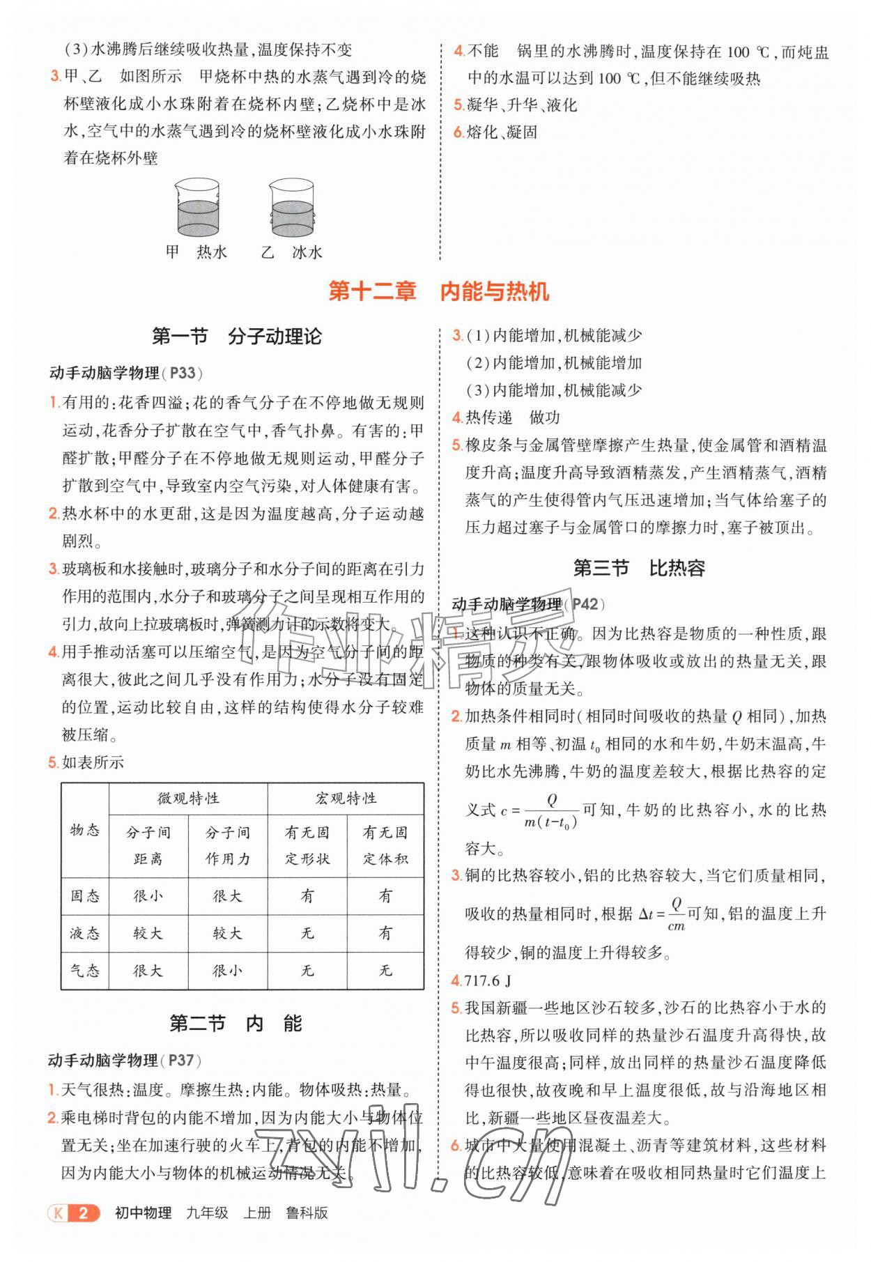 2026年教材课本九年级物理上册鲁科版五四制&nbsp;参考答案第2页