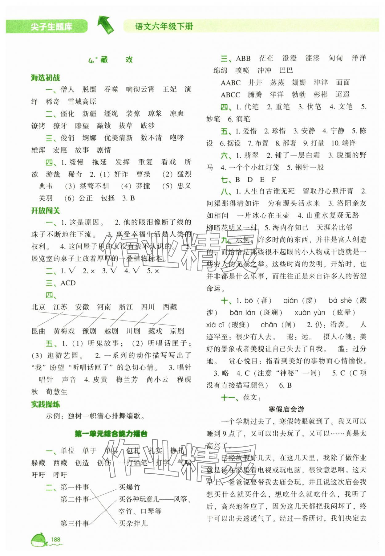 2025年尖子生題庫六年級語文下冊 參考答案第3頁