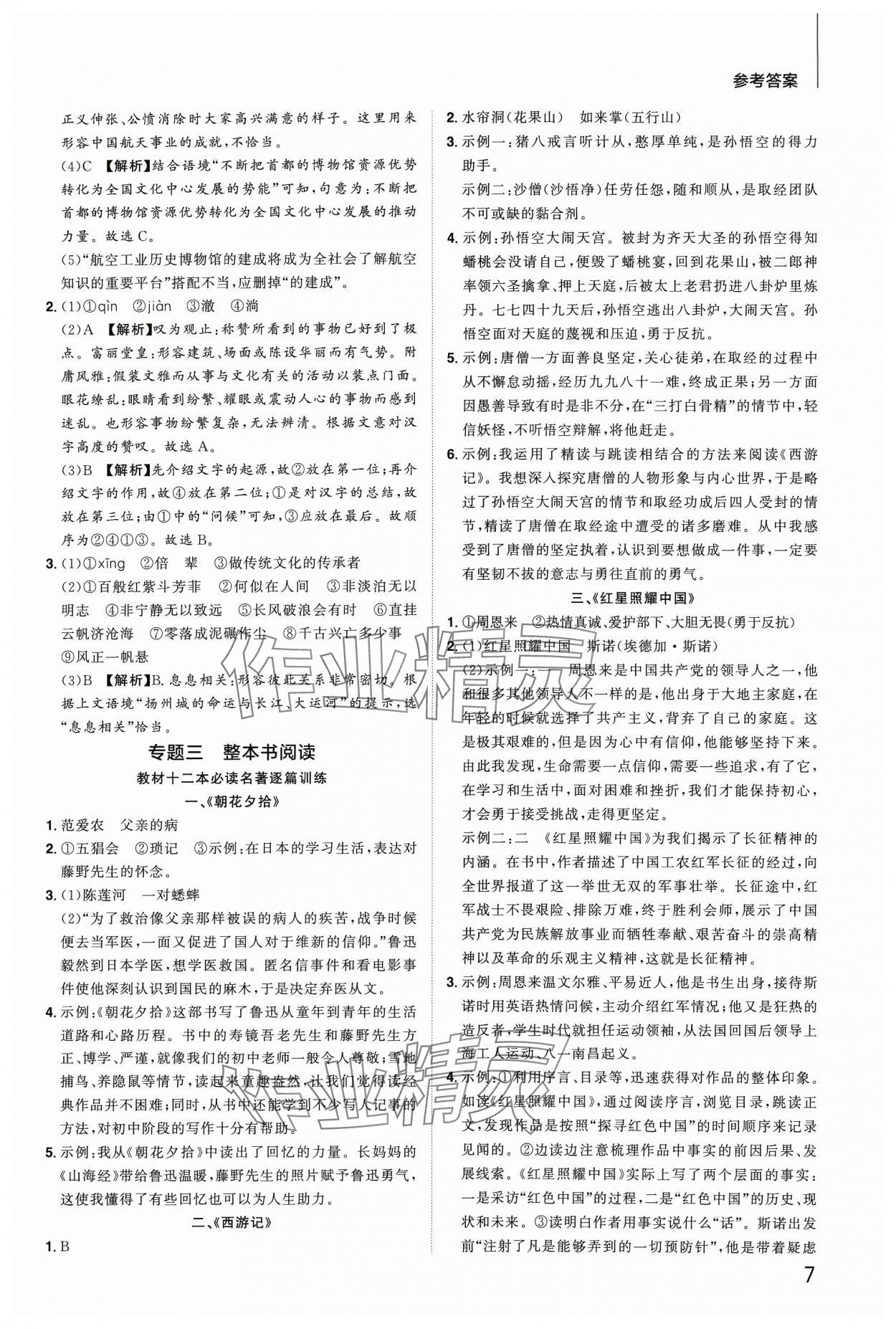 2024年陽光同學(xué)分層新中考語文福建專版 參考答案第7頁
