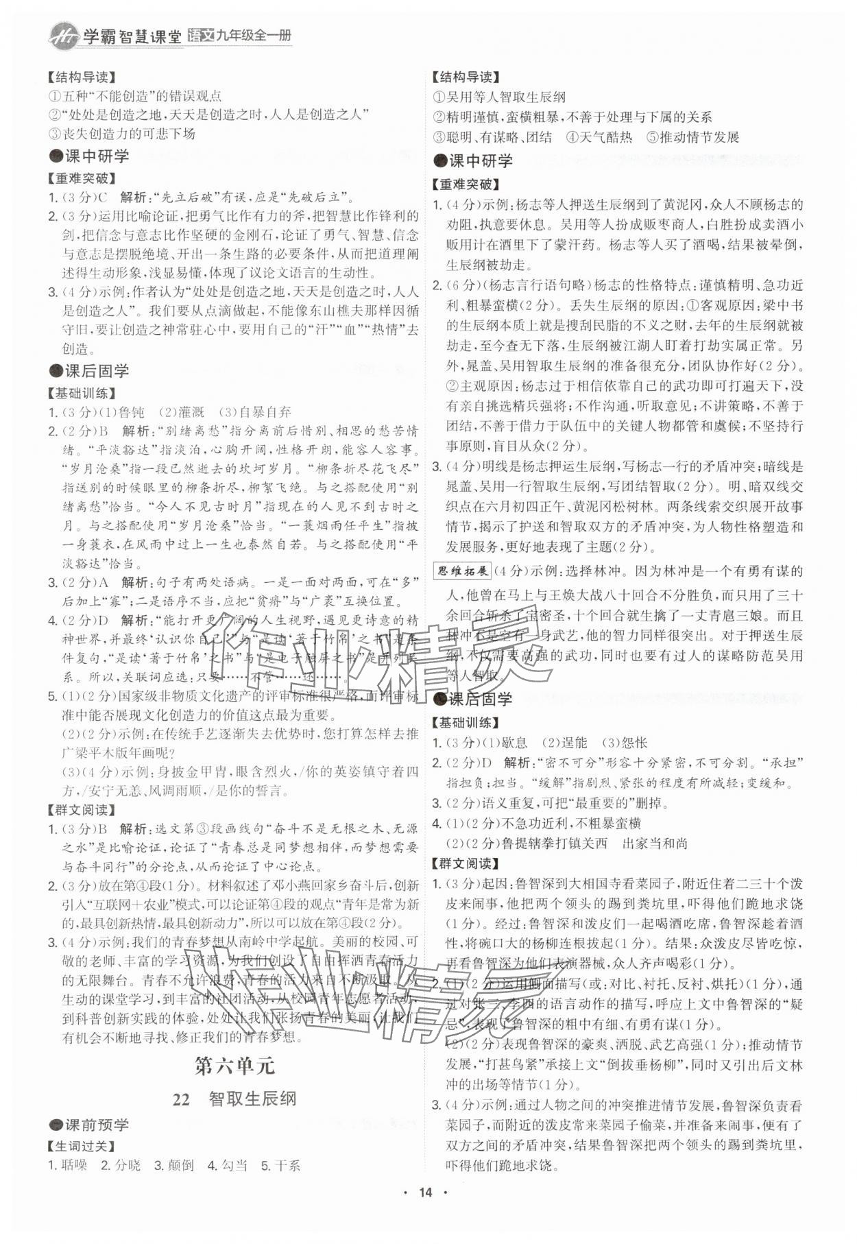 2025年學(xué)霸智慧課堂九年級(jí)語(yǔ)文全一冊(cè)人教版 參考答案第13頁(yè)