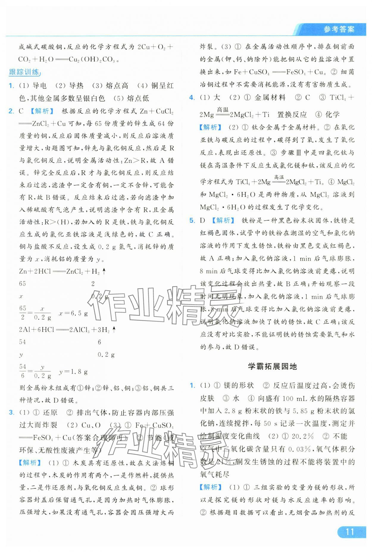 2025年亮點給力提優(yōu)課時作業(yè)本九年級化學下冊人教版 參考答案第11頁