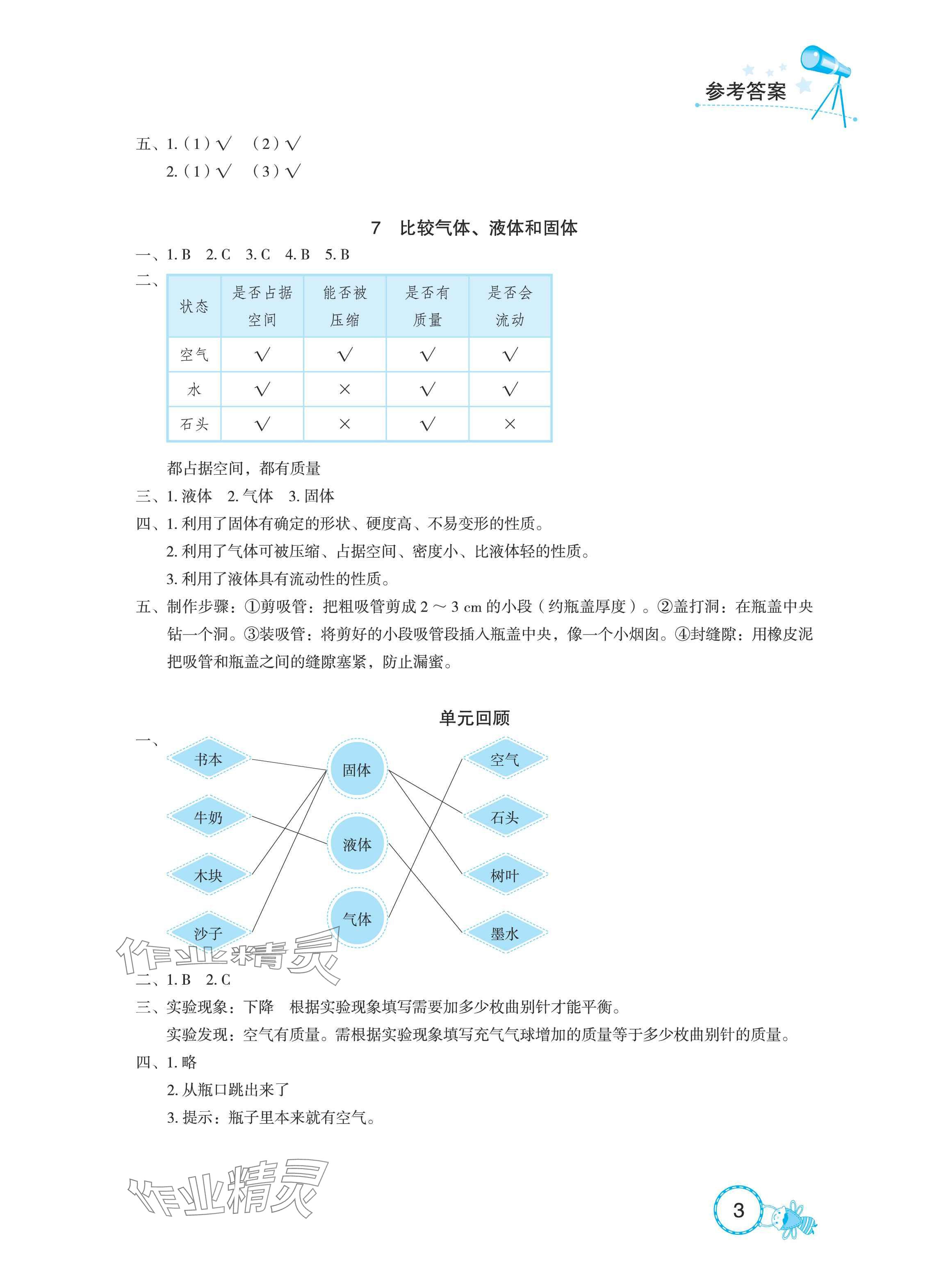 2025年长江作业本课堂作业三年级科学上册鄂教版&nbsp;参考答案第3页