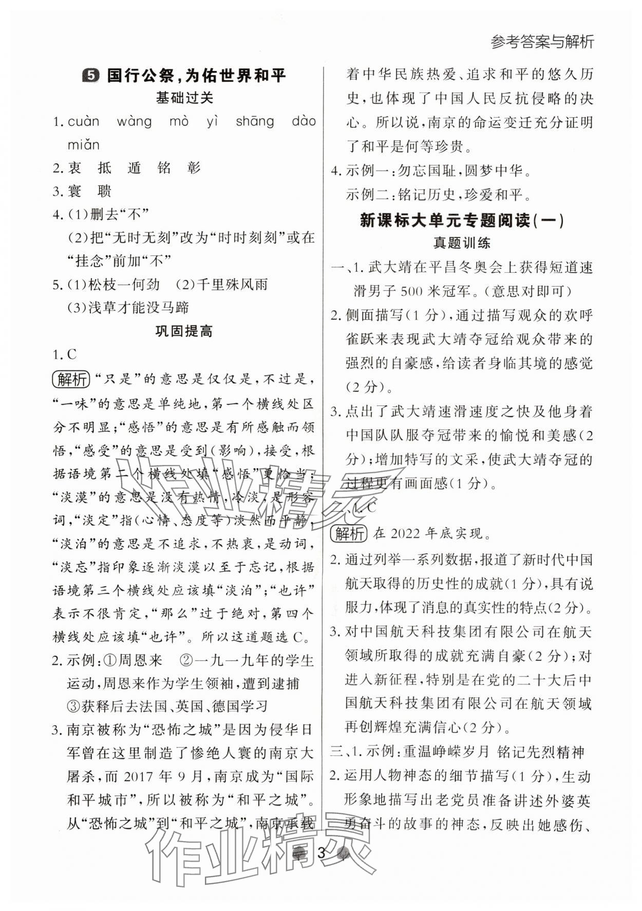 2024年點石成金金牌每課通八年級語文上冊人教版遼寧專版 參考答案第3頁