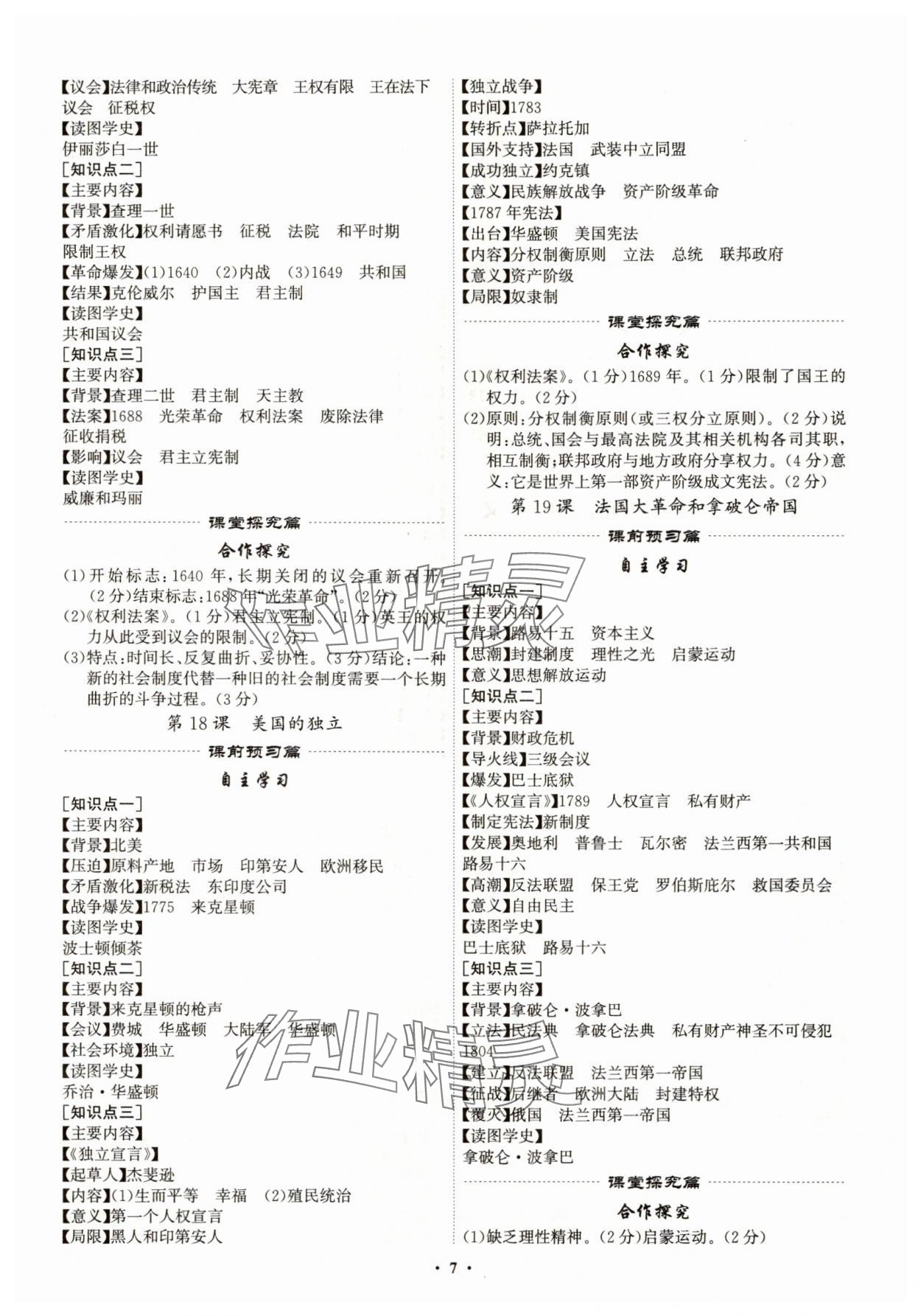 2025年精准同步九年级历史全一册人教版广州专版&nbsp;第7页