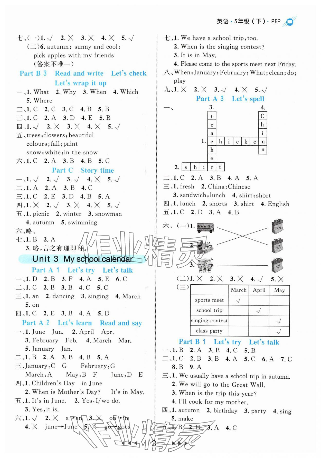 2024年細(xì)解巧練五年級(jí)英語(yǔ)下冊(cè)人教版 參考答案第3頁(yè)