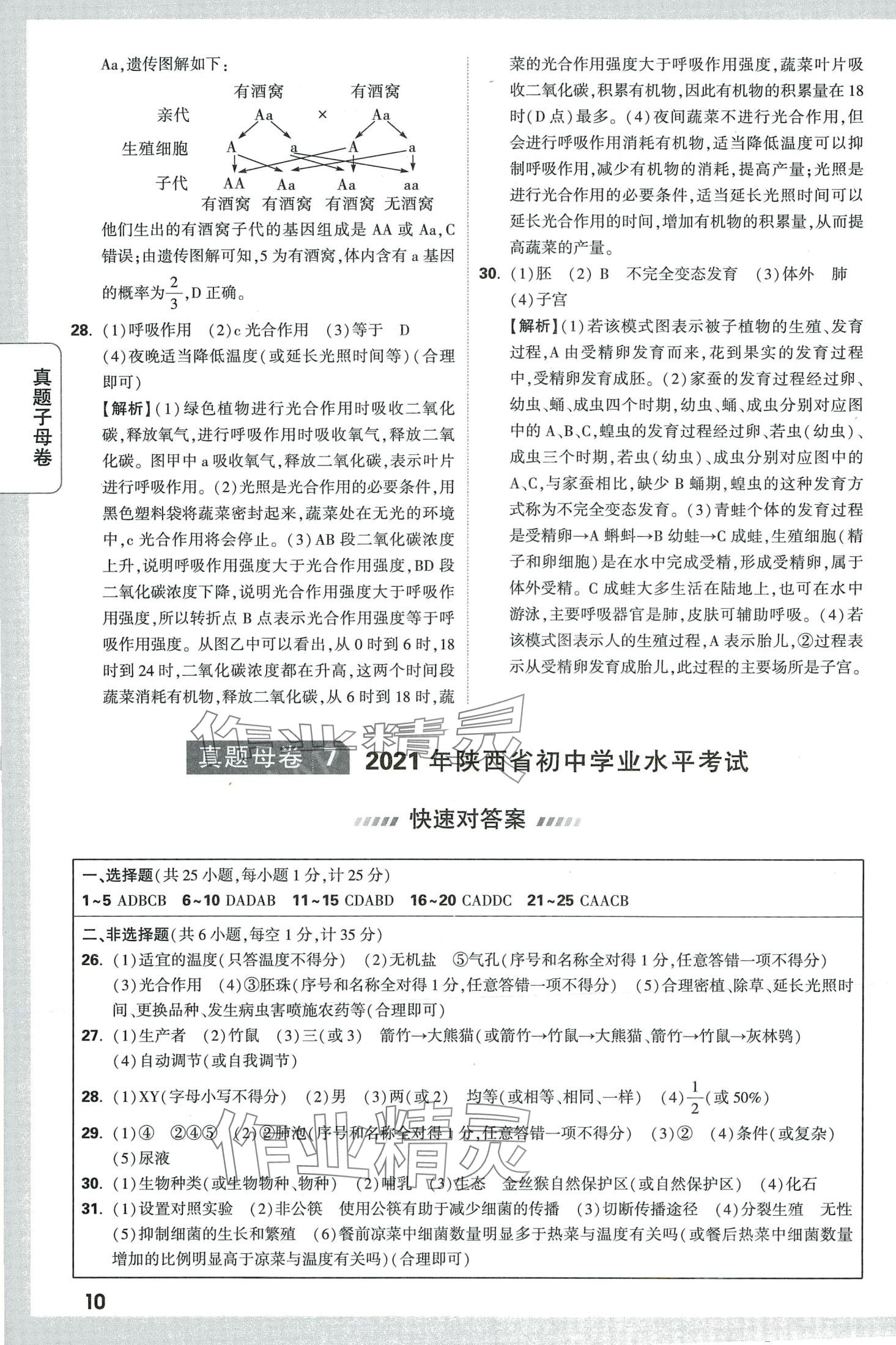 2024年万唯中考真题子母卷生物陕西专版&nbsp;第10页