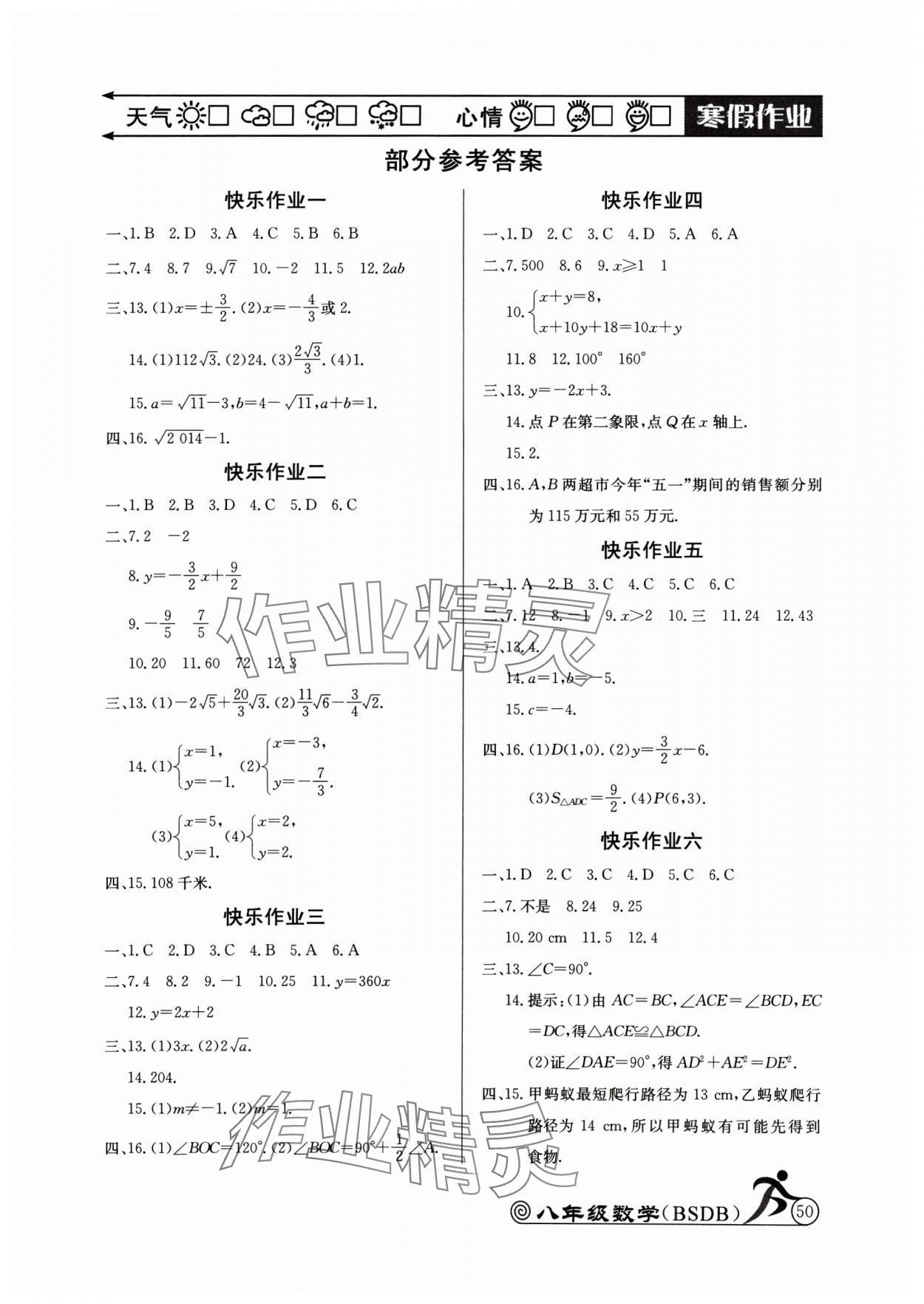 2025年快樂假期寒假作業(yè)八年級(jí)數(shù)學(xué)北師大版延邊教育出版社 第1頁