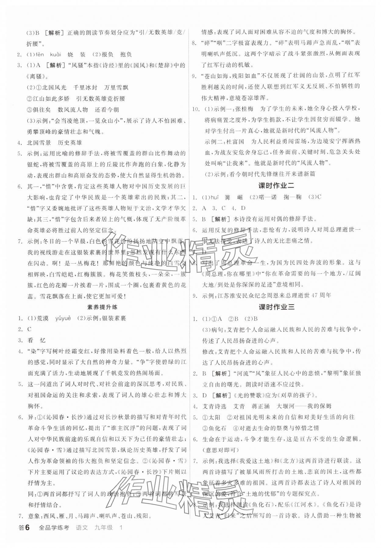 2024年全品學(xué)練考九年級(jí)語(yǔ)文上冊(cè)人教版 參考答案第5頁(yè)