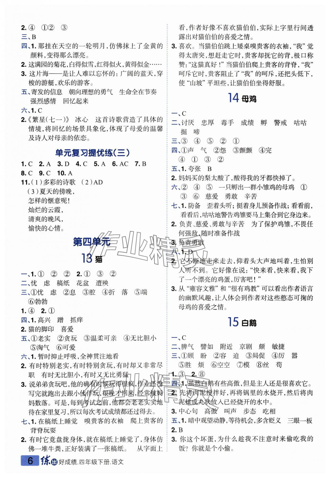 2025年练出好成绩四年级语文下册人教版 参考答案第5页