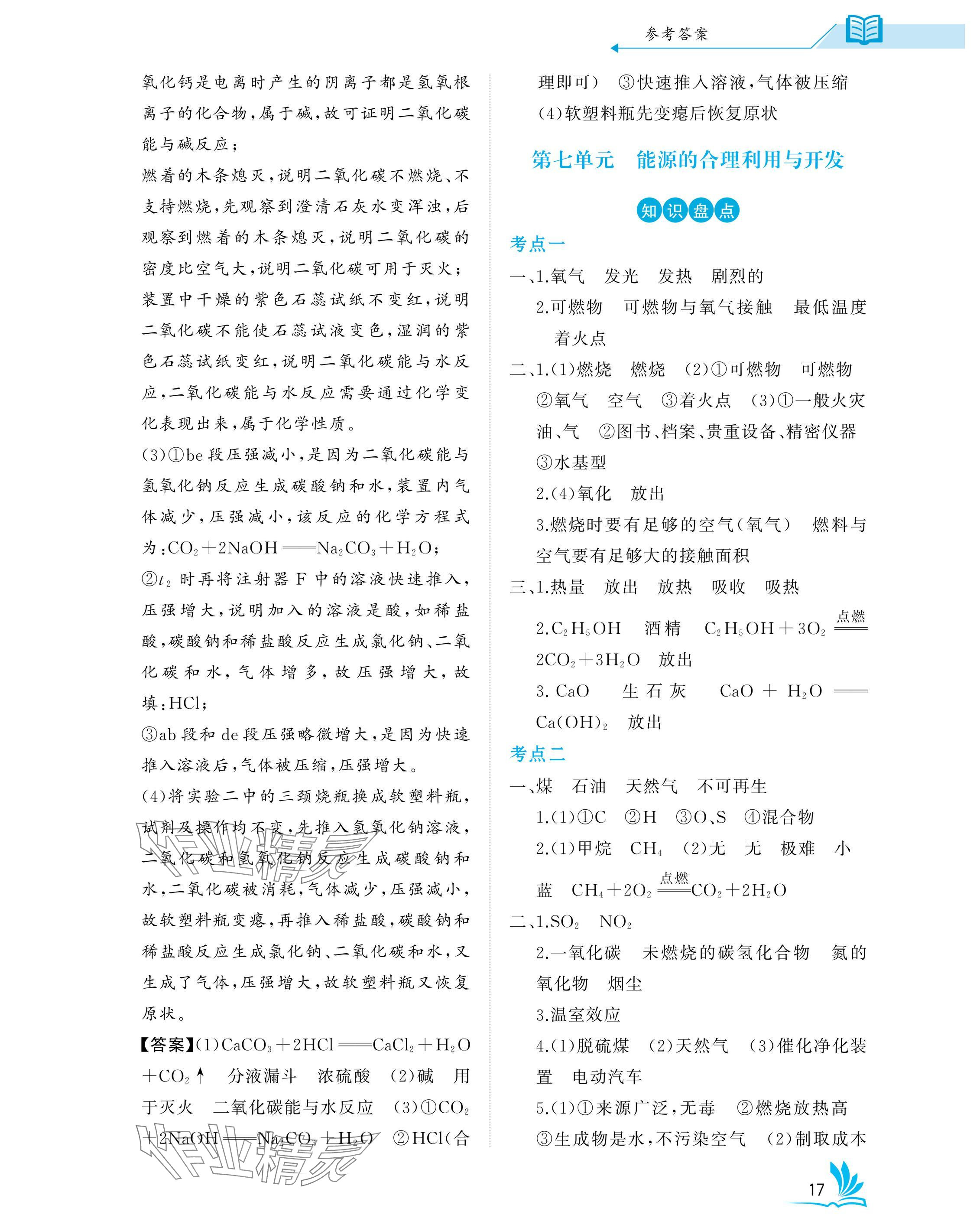 2025年新中考化學(xué)中考人教版湖北專版 參考答案第17頁