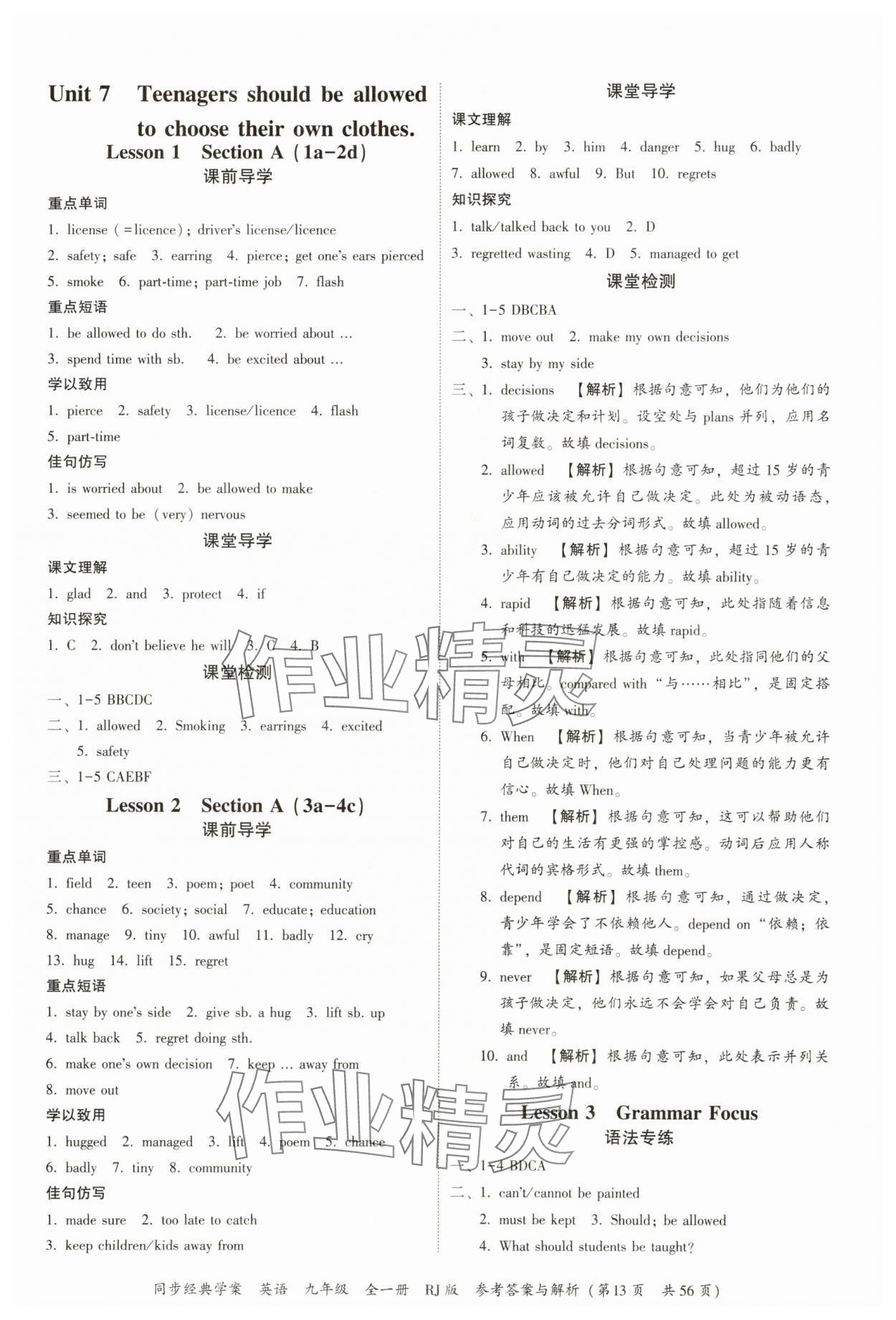 2025年同步经典学案九年级英语全一册人教版 第13页