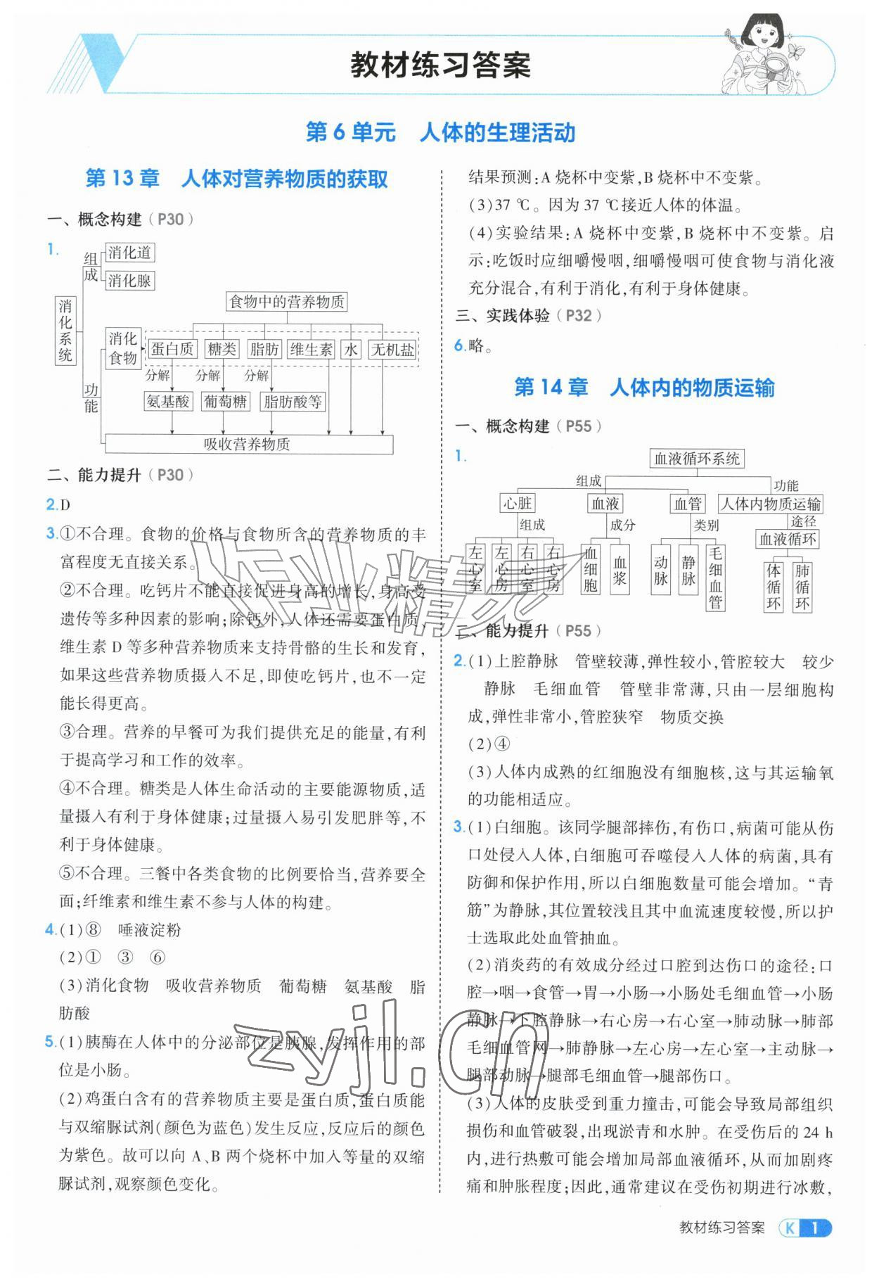 2026年教材课本八年级生物上册苏科版&nbsp;参考答案第1页