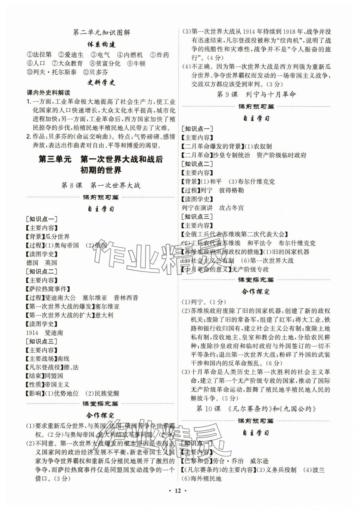 2025年精准同步九年级历史全一册人教版广州专版&nbsp;第12页