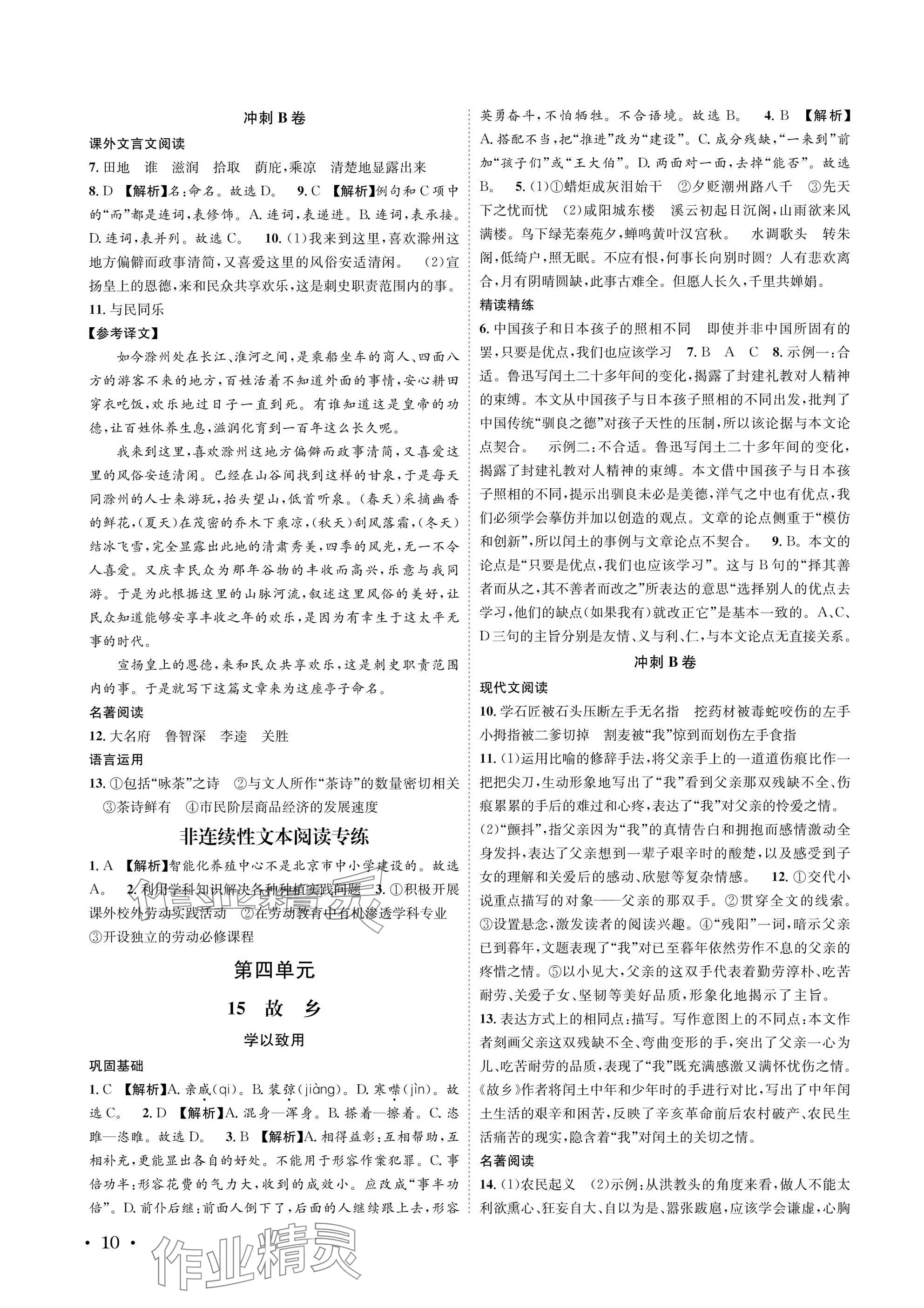 2025年蓉城學霸九年級語文上冊人教版 參考答案第10頁