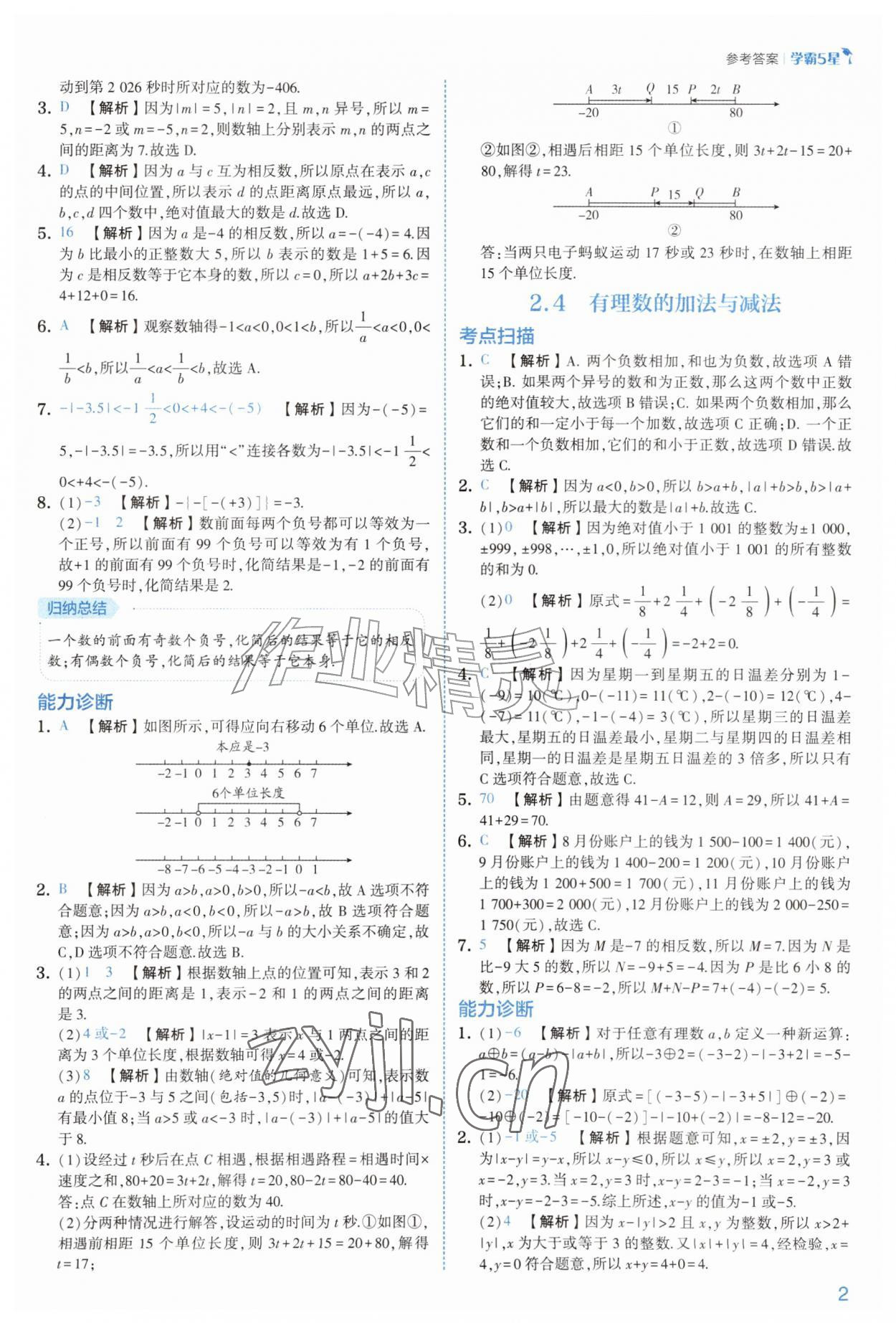 2026年经纶学典5星学霸七年级数学上册苏科版&nbsp;参考答案第2页