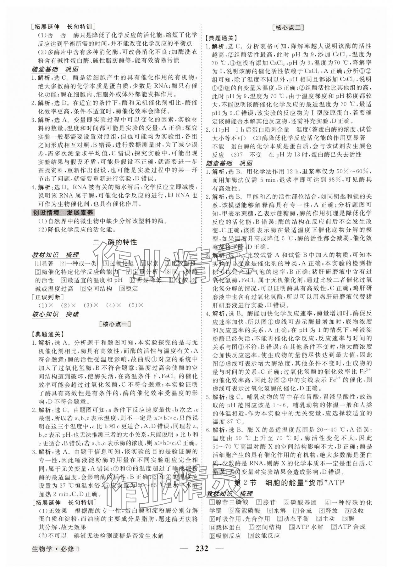 2023年校本課程高中生物必修1人教版 參考答案第11頁