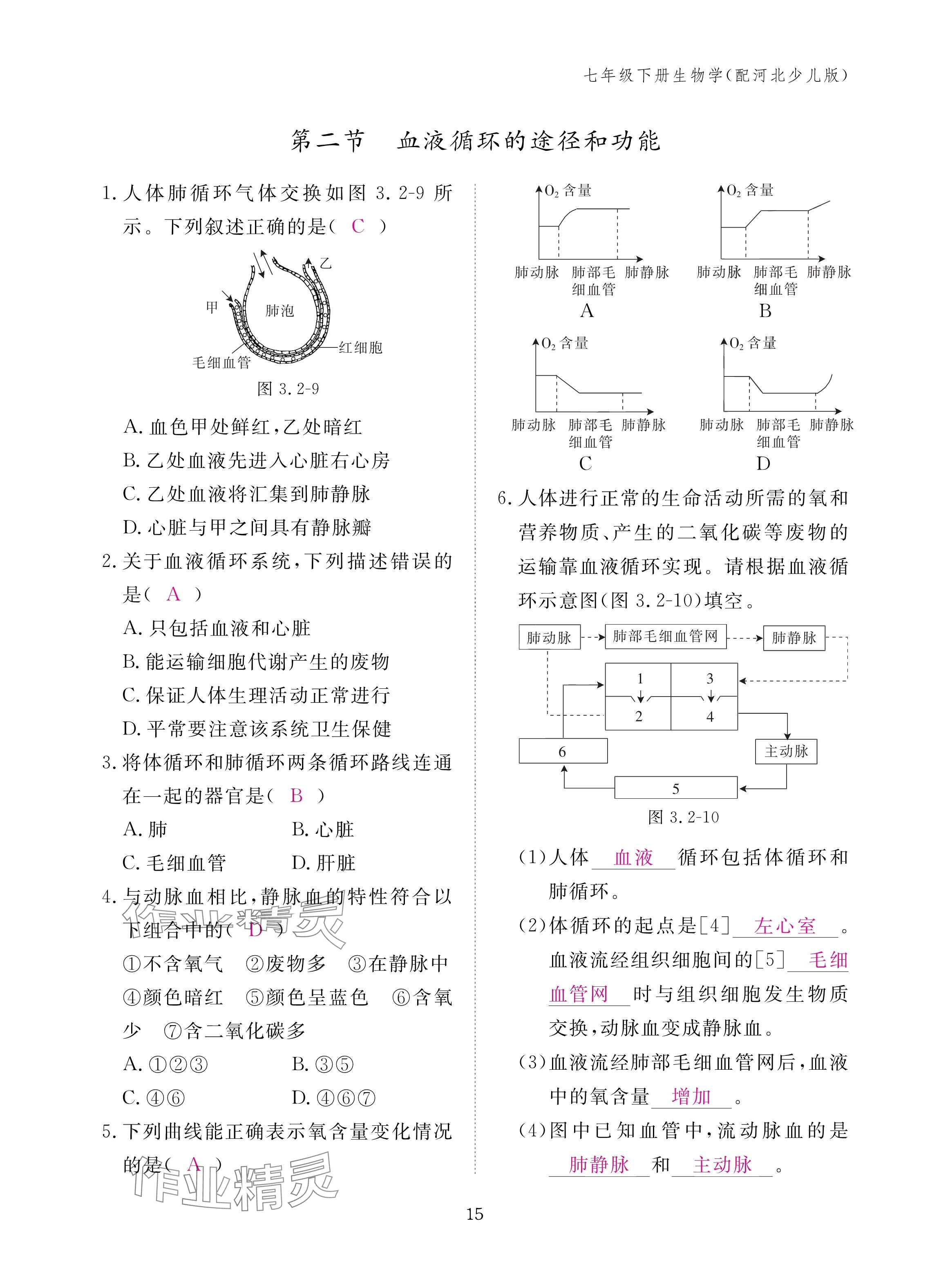 2025年作業(yè)本江西教育出版社七年級(jí)生物下冊(cè)冀少版 參考答案第15頁(yè)