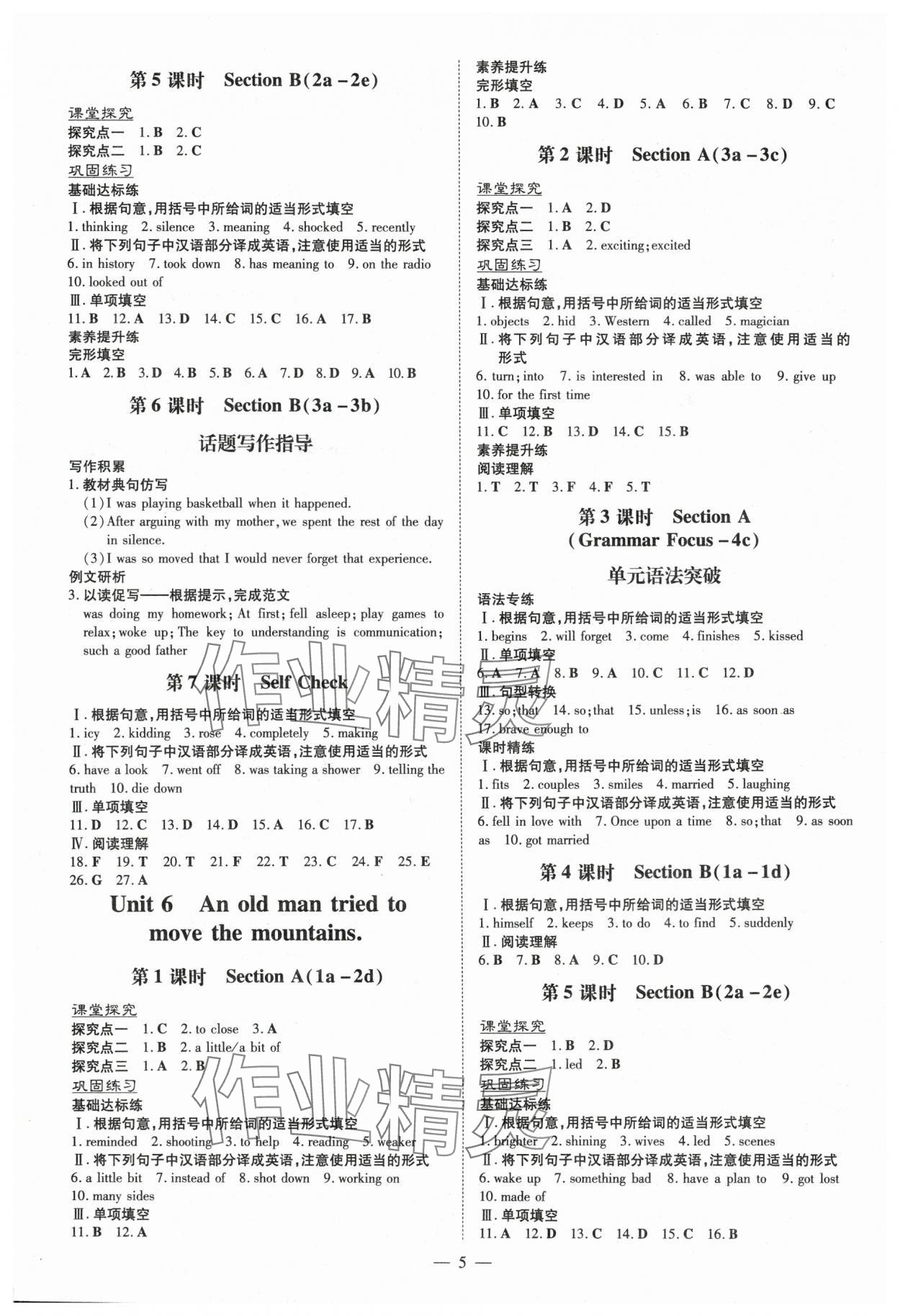 2025年初中同步学习导与练导学探究案八年级英语下册人教版云南专版 参考答案第5页