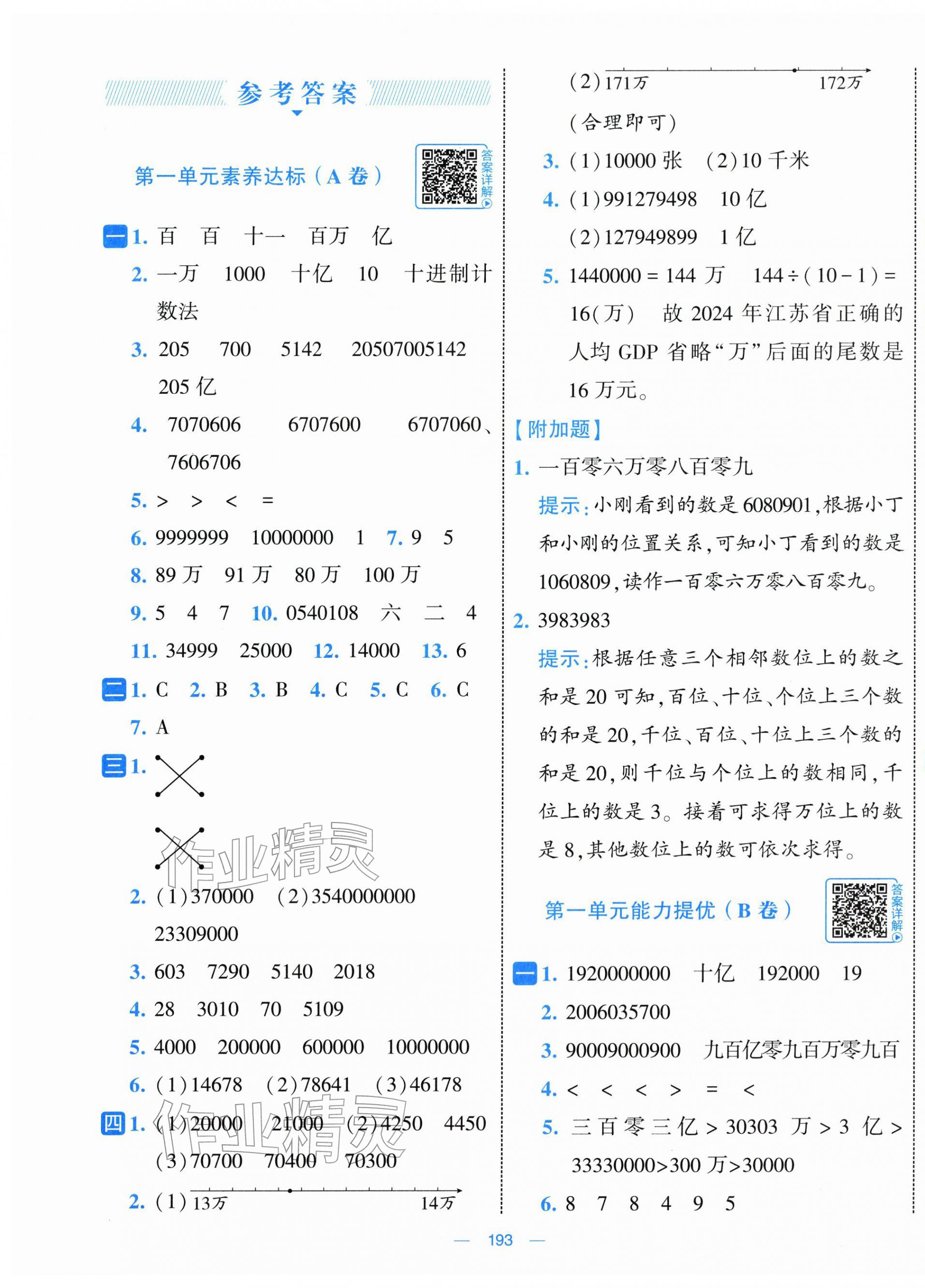 2026年学霸提优大试卷四年级数学下册苏教版&nbsp;参考答案第1页