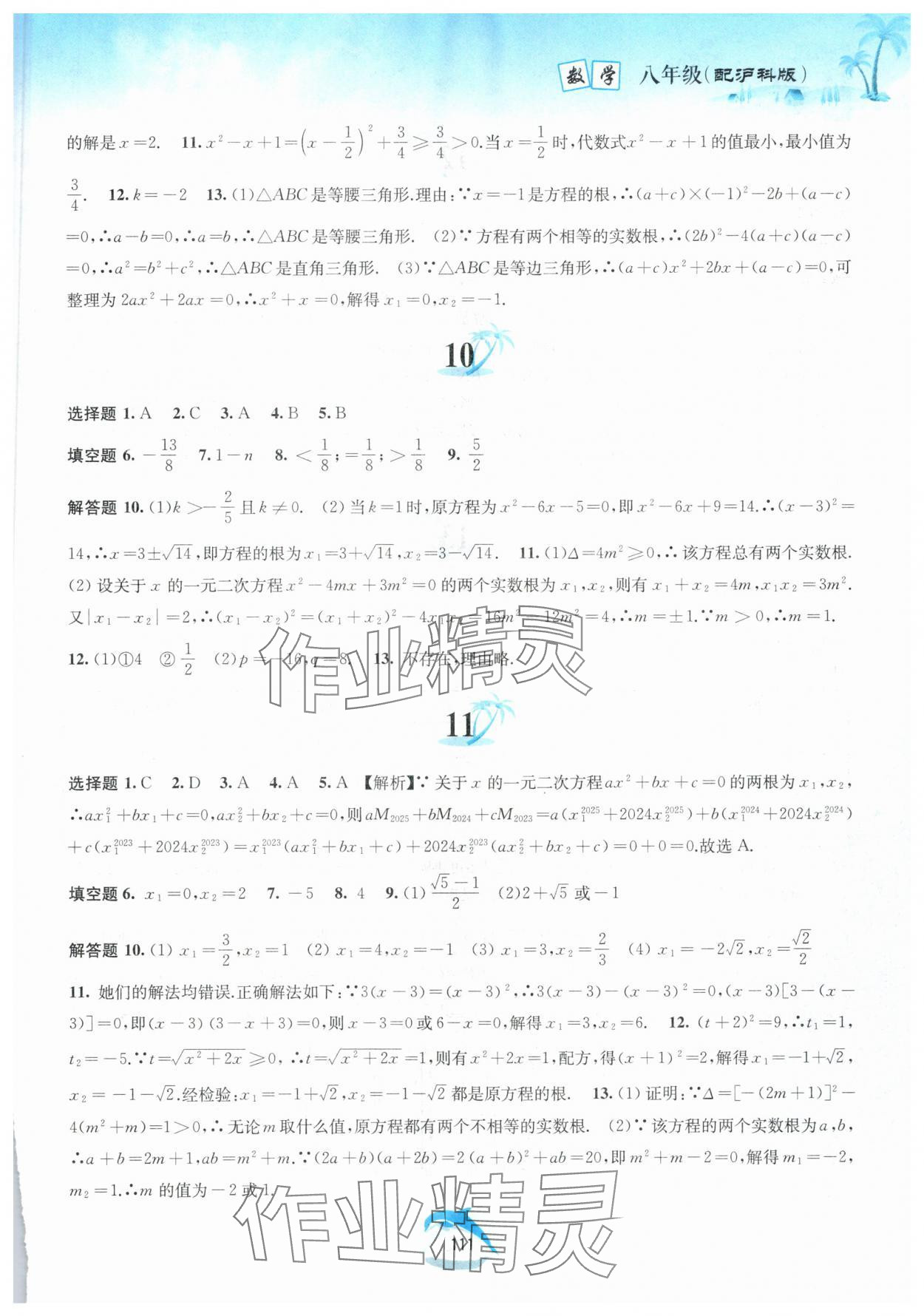 2025年暑假作業(yè)八年級(jí)數(shù)學(xué)滬科版黃山書(shū)社 參考答案第4頁(yè)