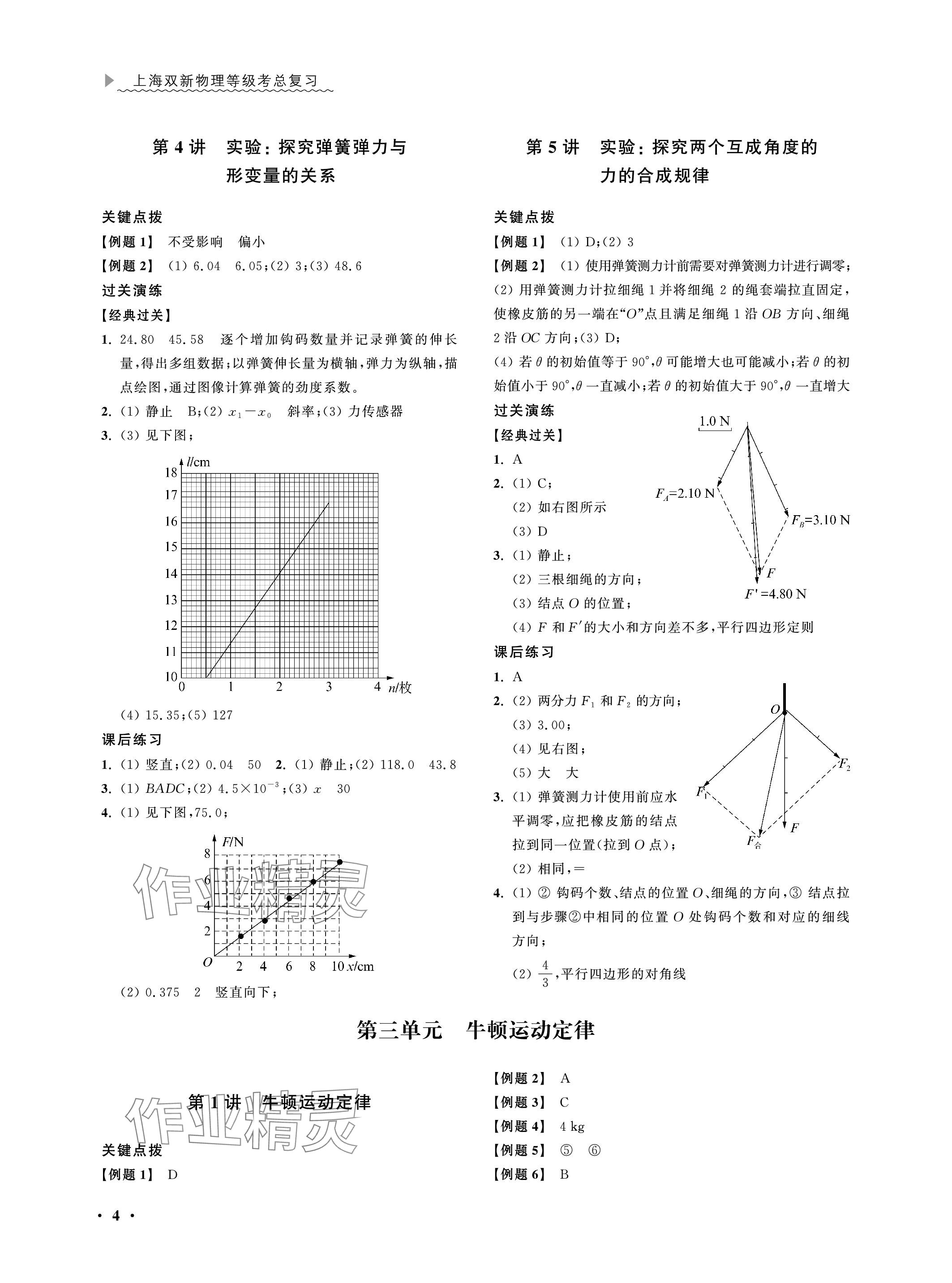 2023年上海双新等级考总复习物理&nbsp;参考答案第4页