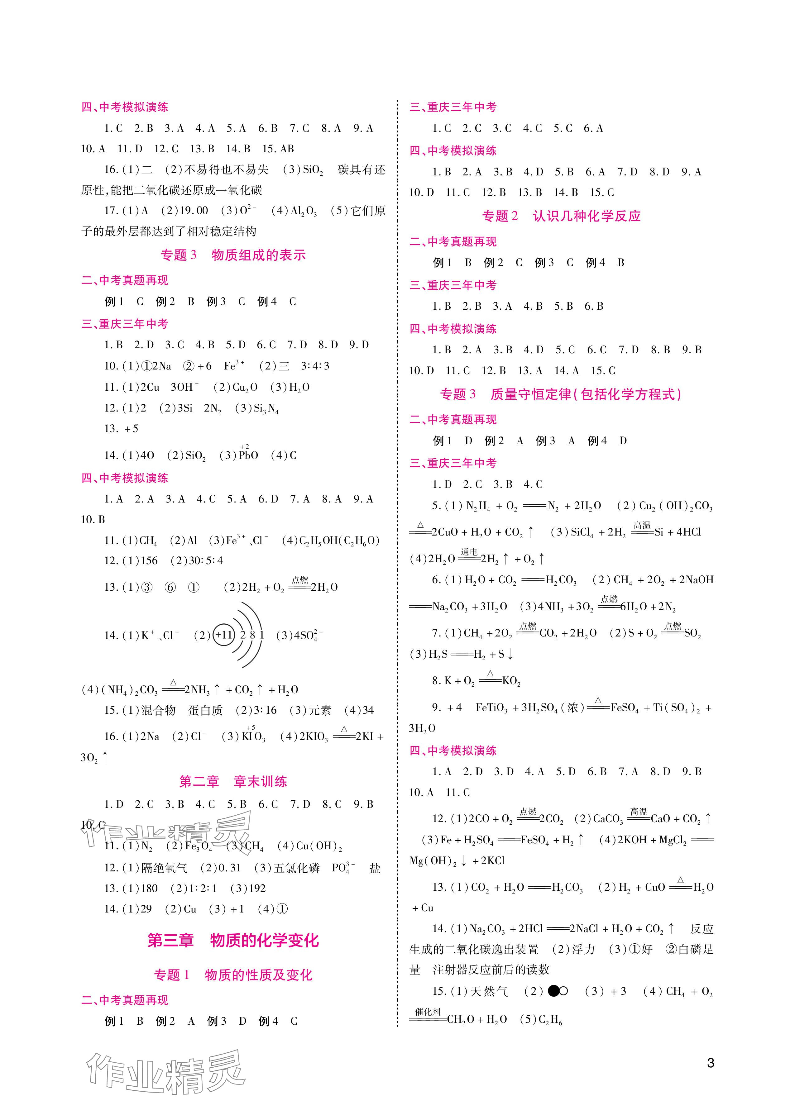 2024年中考總復習重慶出版社化學 參考答案第3頁