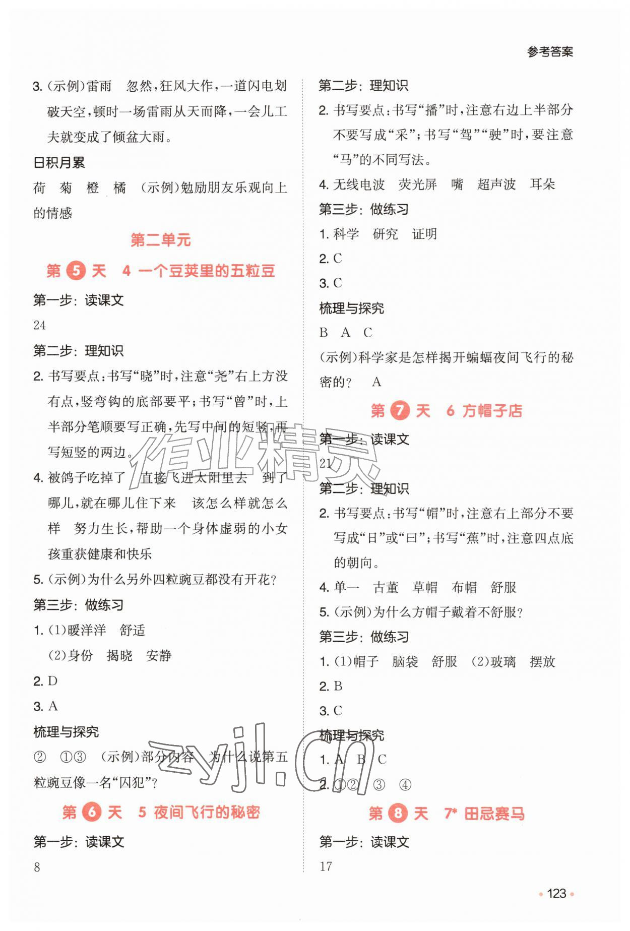 2026年一本预备3升4年级语文人教版&nbsp;参考答案第2页