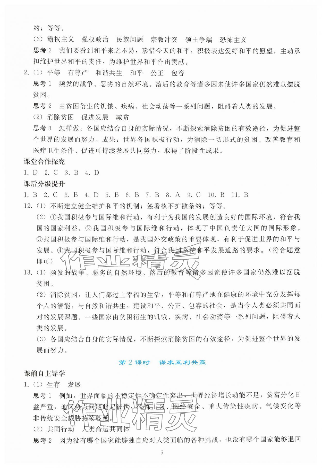 2025年同步輕松練習(xí)九年級道德與法治下冊人教版 參考答案第4頁