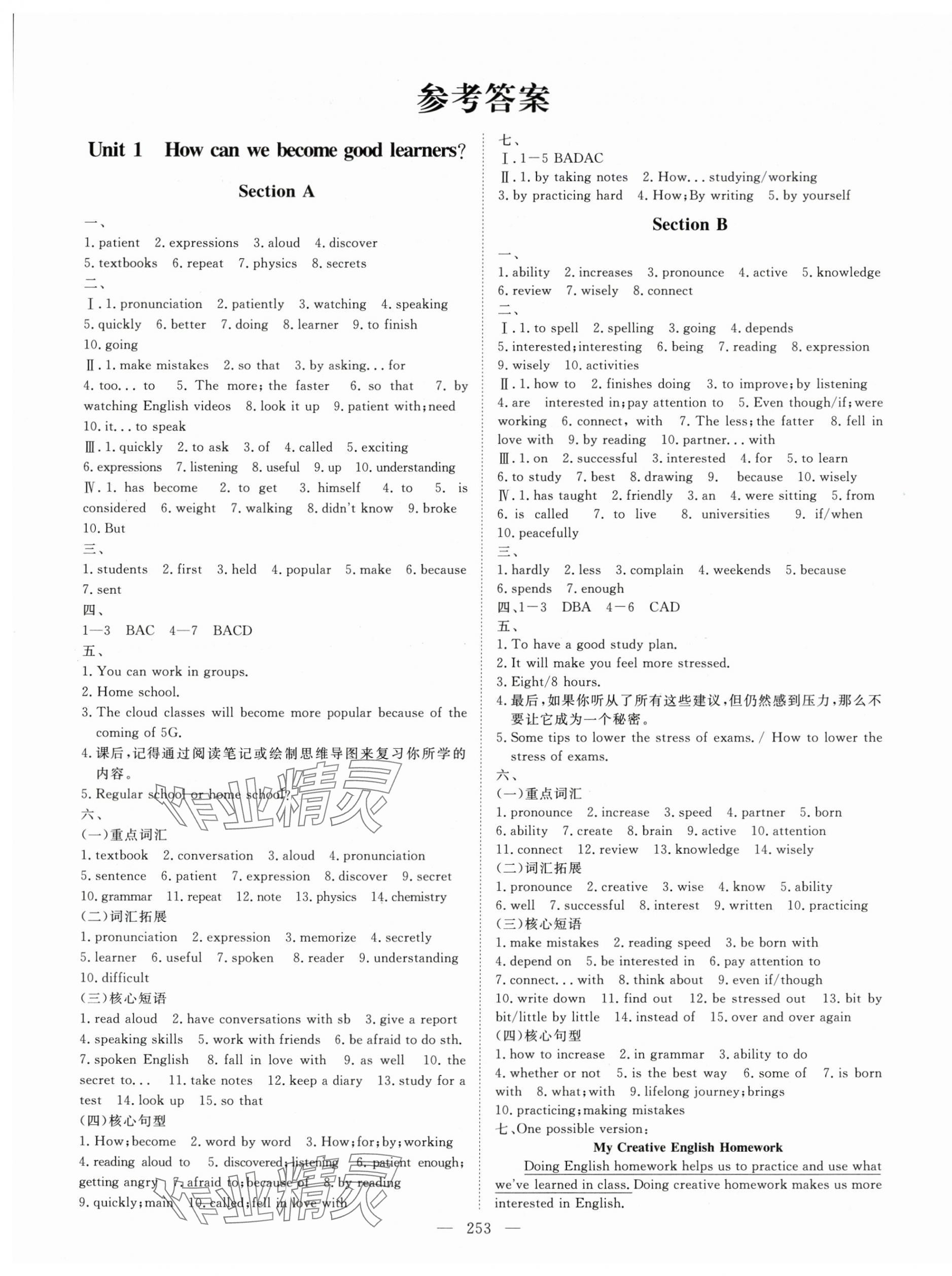 2024年練考風向標九年級英語全一冊人教版濟寧專版 參考答案第1頁