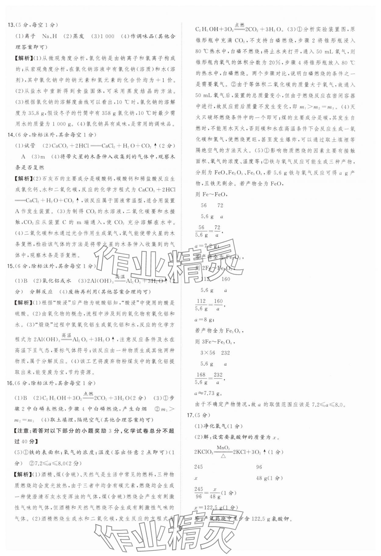 2024年金卷王中考試題匯編化學(xué)安徽專版 參考答案第6頁