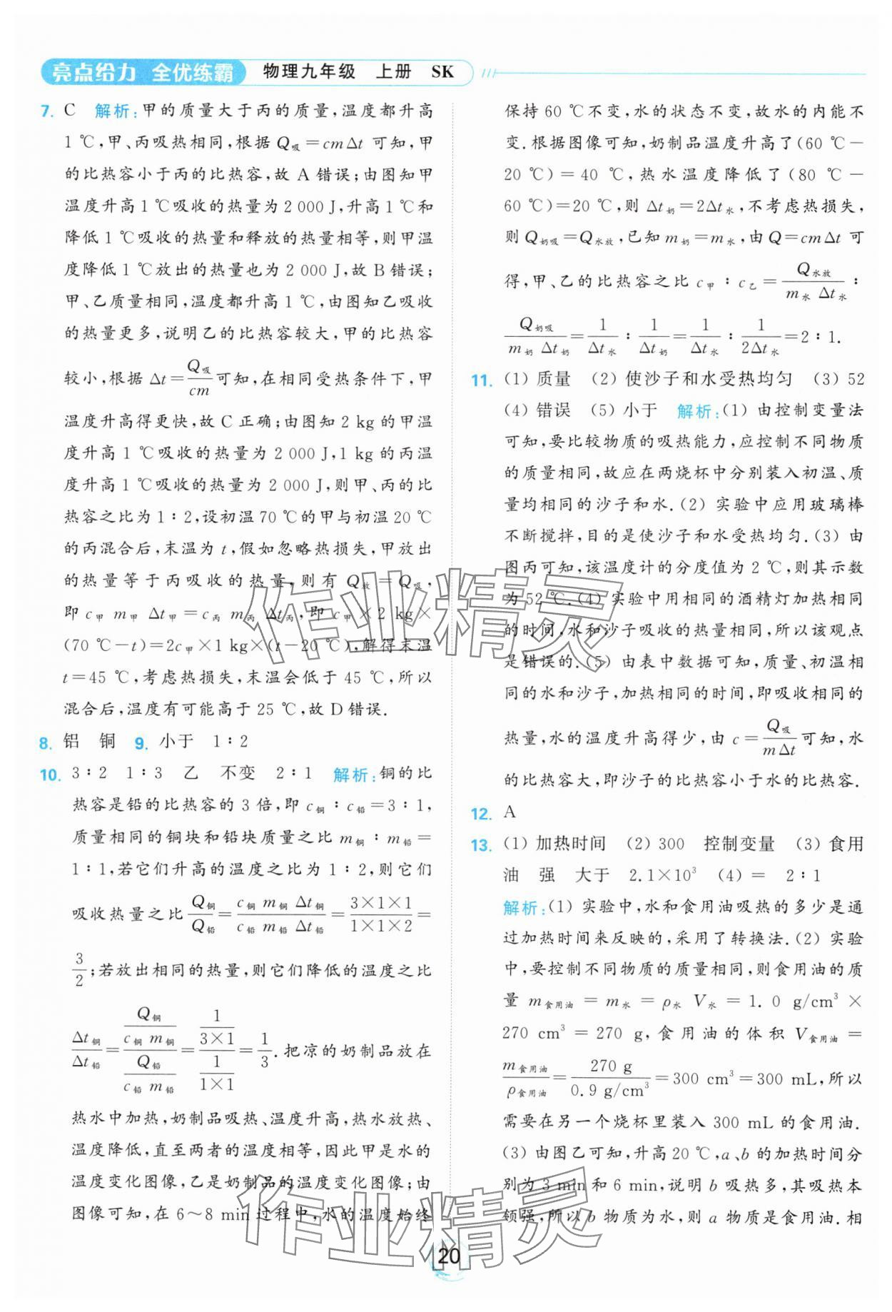 2024年亮点给力全优练霸九年级物理上册苏科版 参考答案第20页