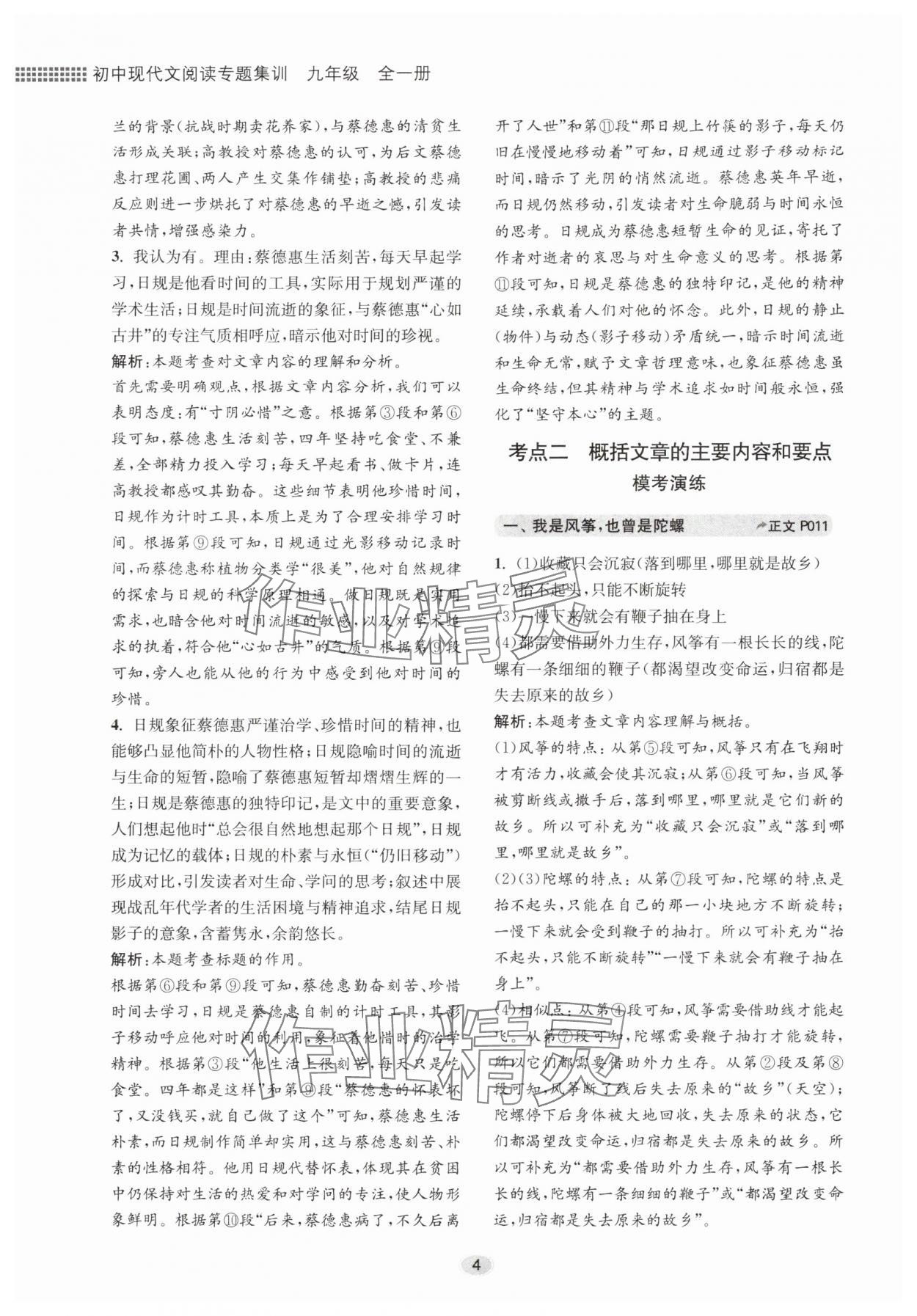 2025年初中现代文阅读专题集训九年级语文人教版&nbsp;第4页
