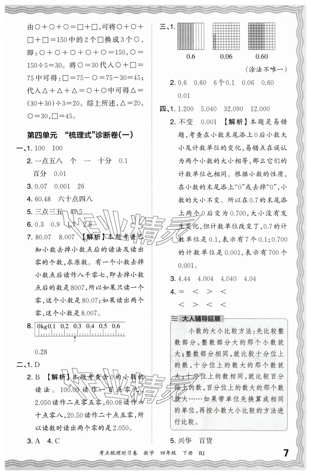 2024年王朝霞考点梳理时习卷四年级数学下册人教版 第7页