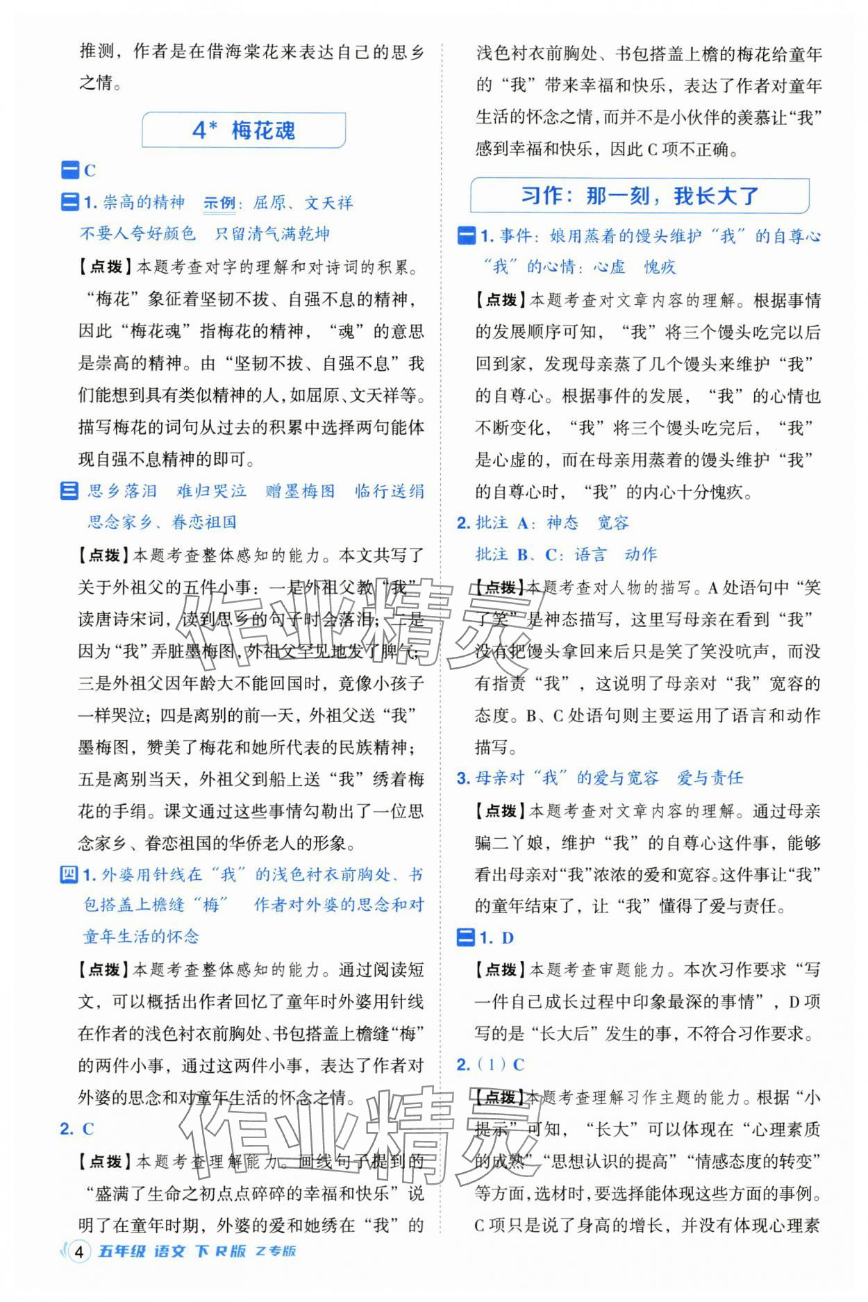 2025年綜合應(yīng)用創(chuàng)新題典中點(diǎn)五年級(jí)語(yǔ)文下冊(cè)人教版浙江專(zhuān)版 參考答案第4頁(yè)