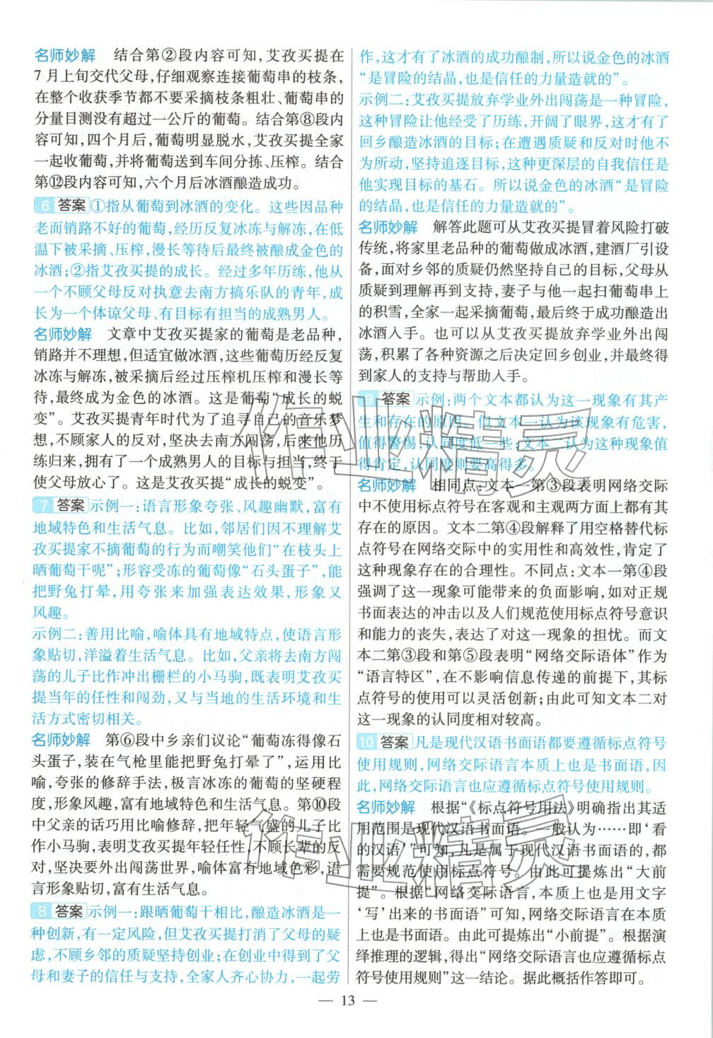 2026年河南中考真题抢分版九年级语文河南专版&nbsp;参考答案第13页