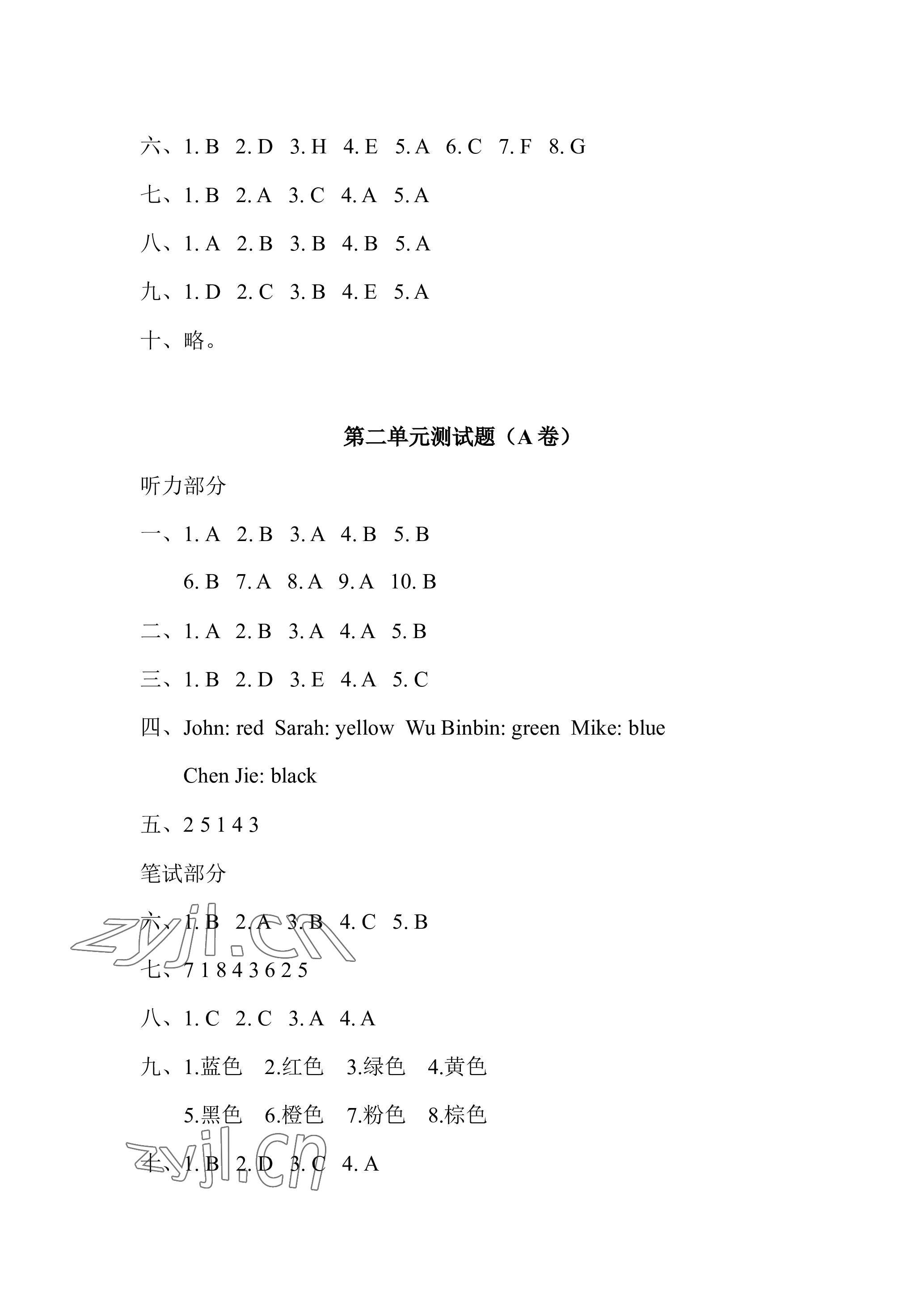 2023年單元自測試卷青島出版社三年級英語上冊人教版 參考答案第2頁