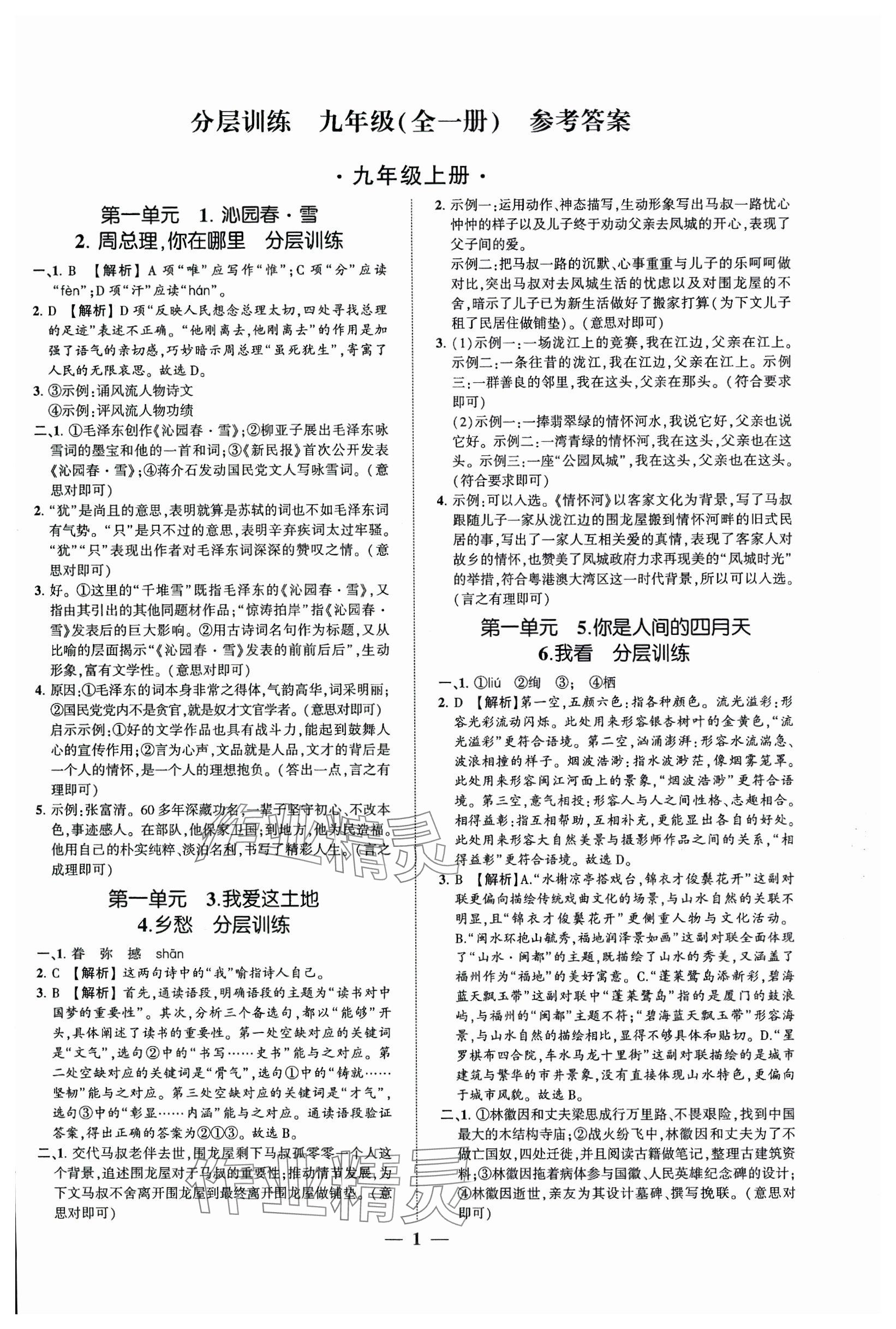 2024年同步學習方略九年級語文全一冊人教版福建專版 第1頁