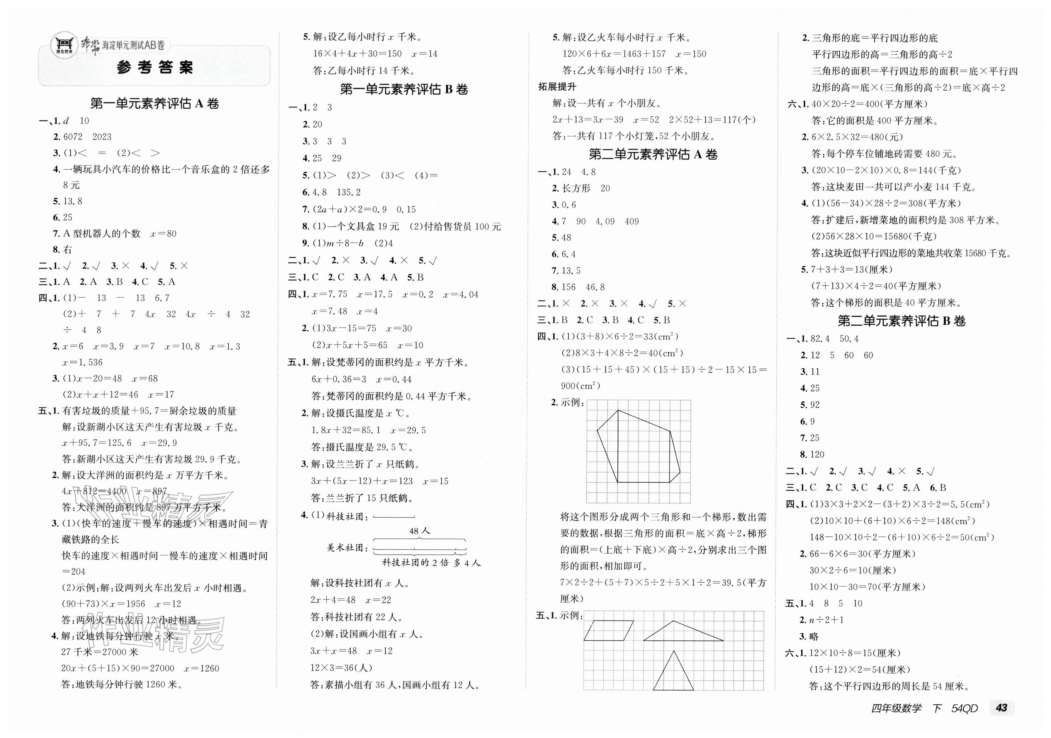 2026年海淀单元测试AB卷四年级数学下册青岛版54制&nbsp;第1页