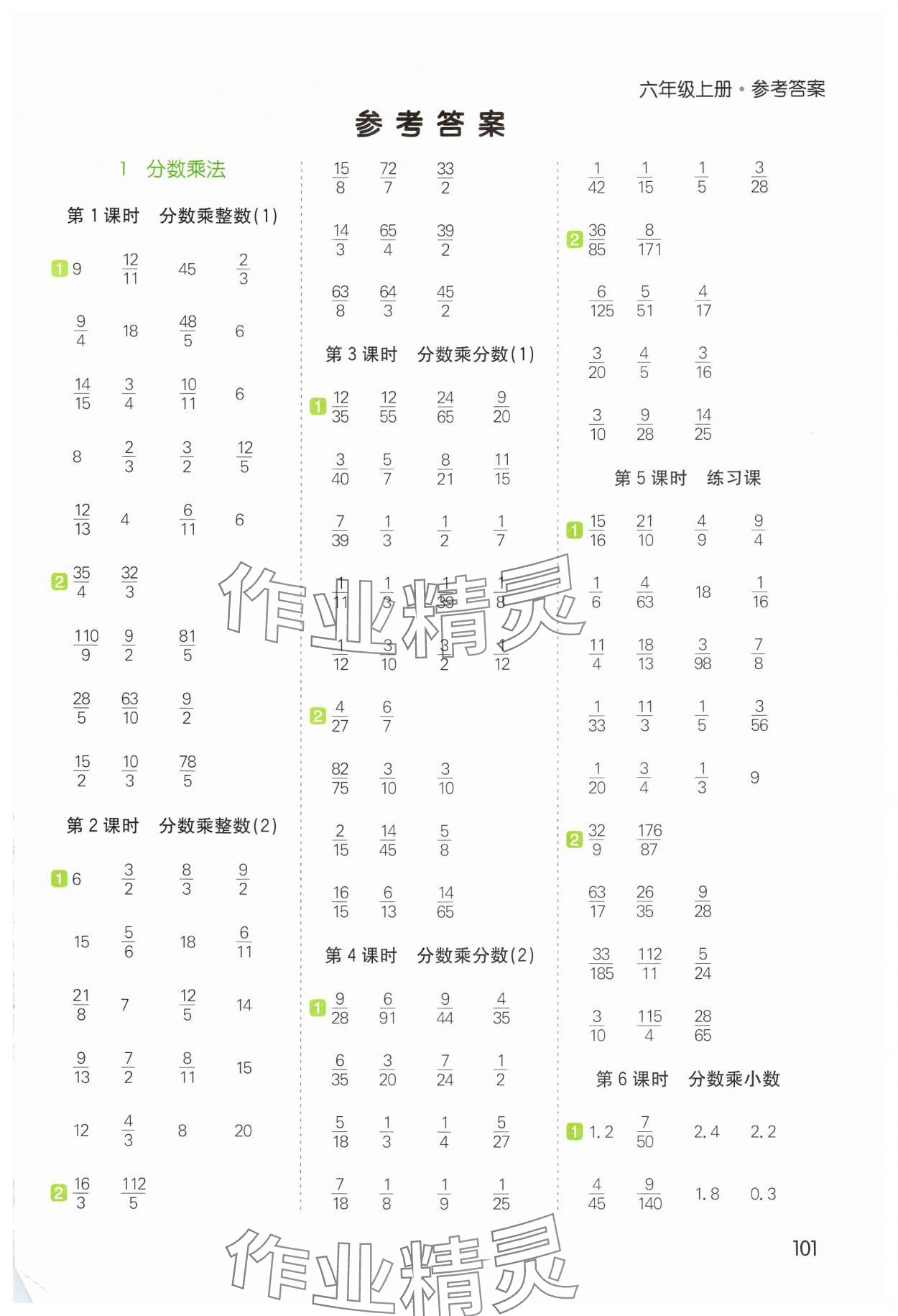 2024年七彩課堂計(jì)算天天練六年級數(shù)學(xué)上冊人教版 第1頁