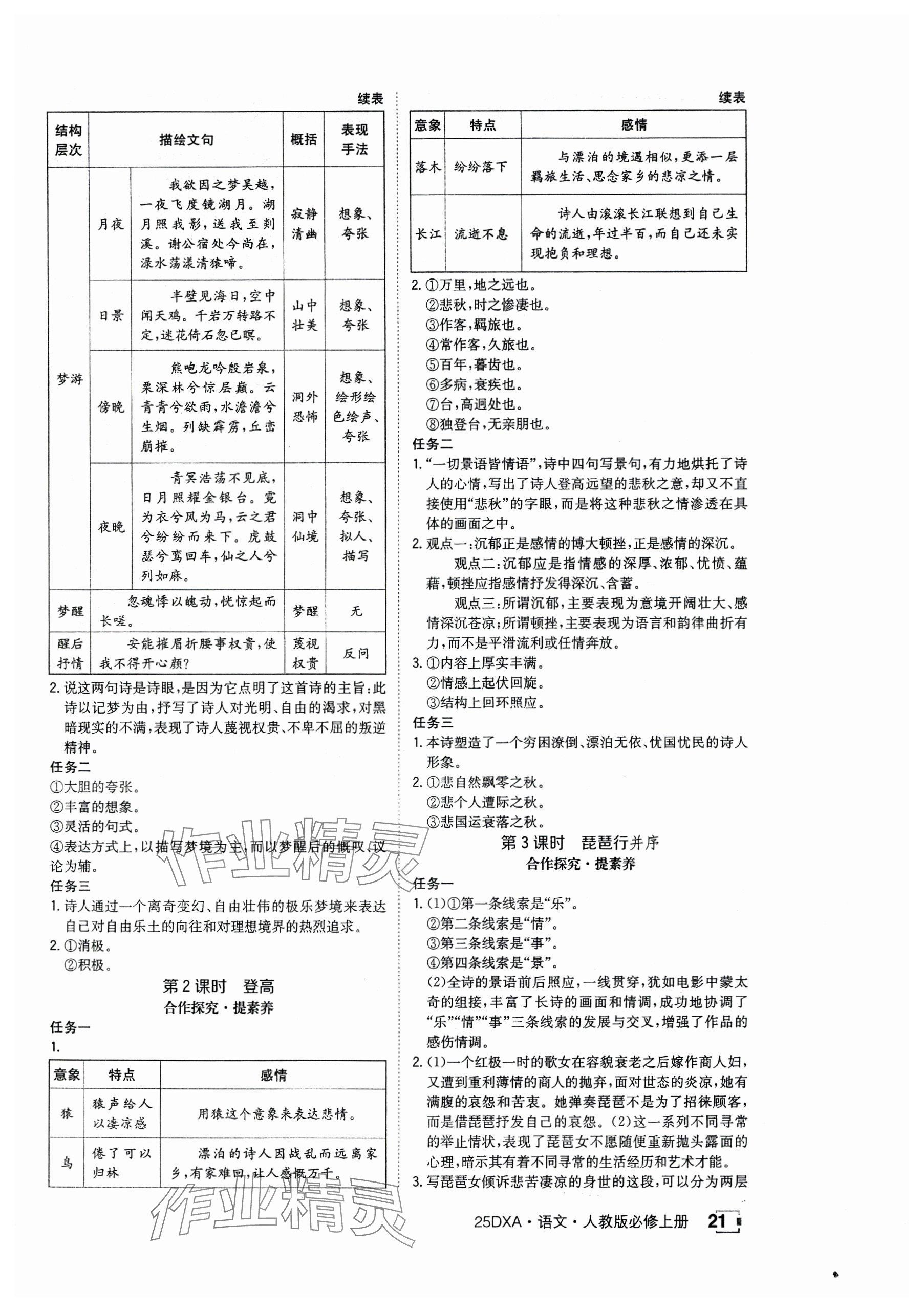 2024年金太阳导学案高中语文必修上册人教版 参考答案第21页