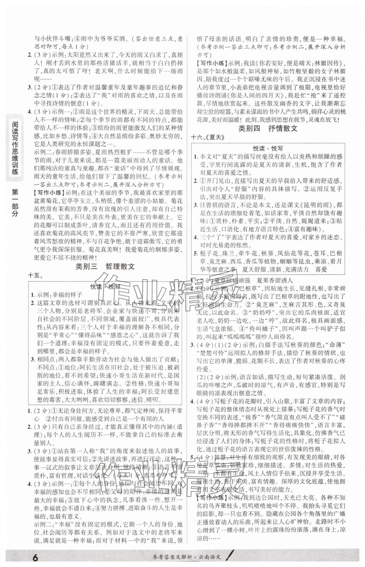 2025年一战成名考前新方案语文中考云南专版 参考答案第5页