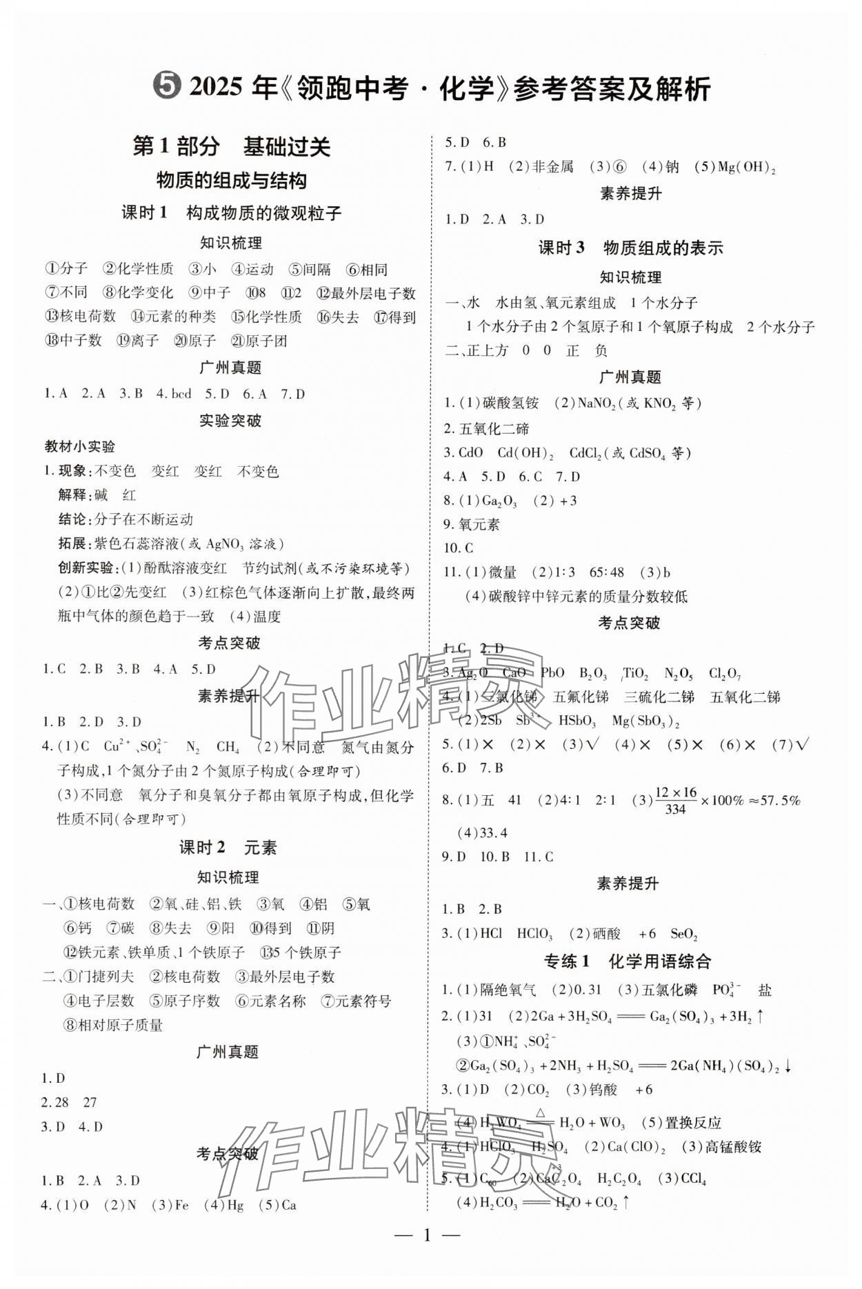 2025年领跑中考化学广州专版 第1页