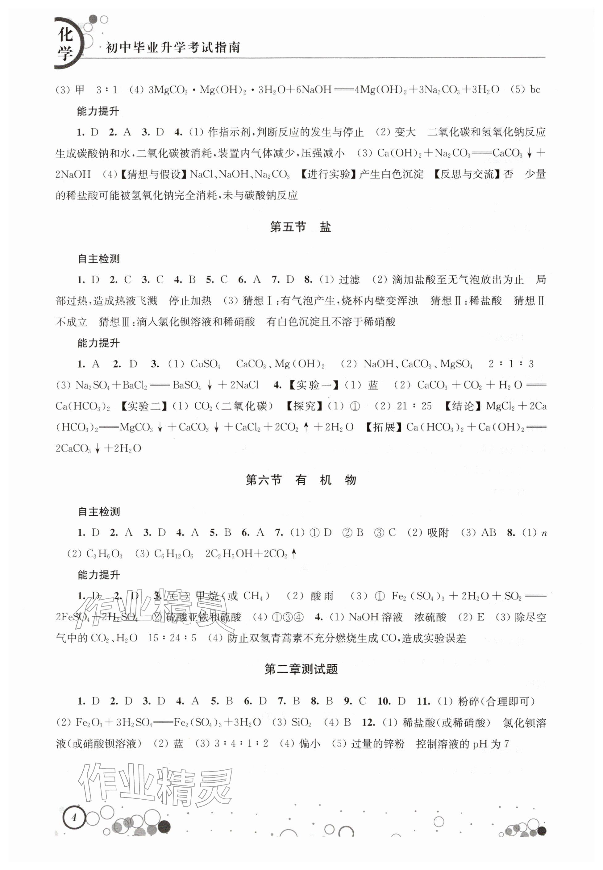 2026年初中毕业升学考试指南化学&nbsp;参考答案第4页