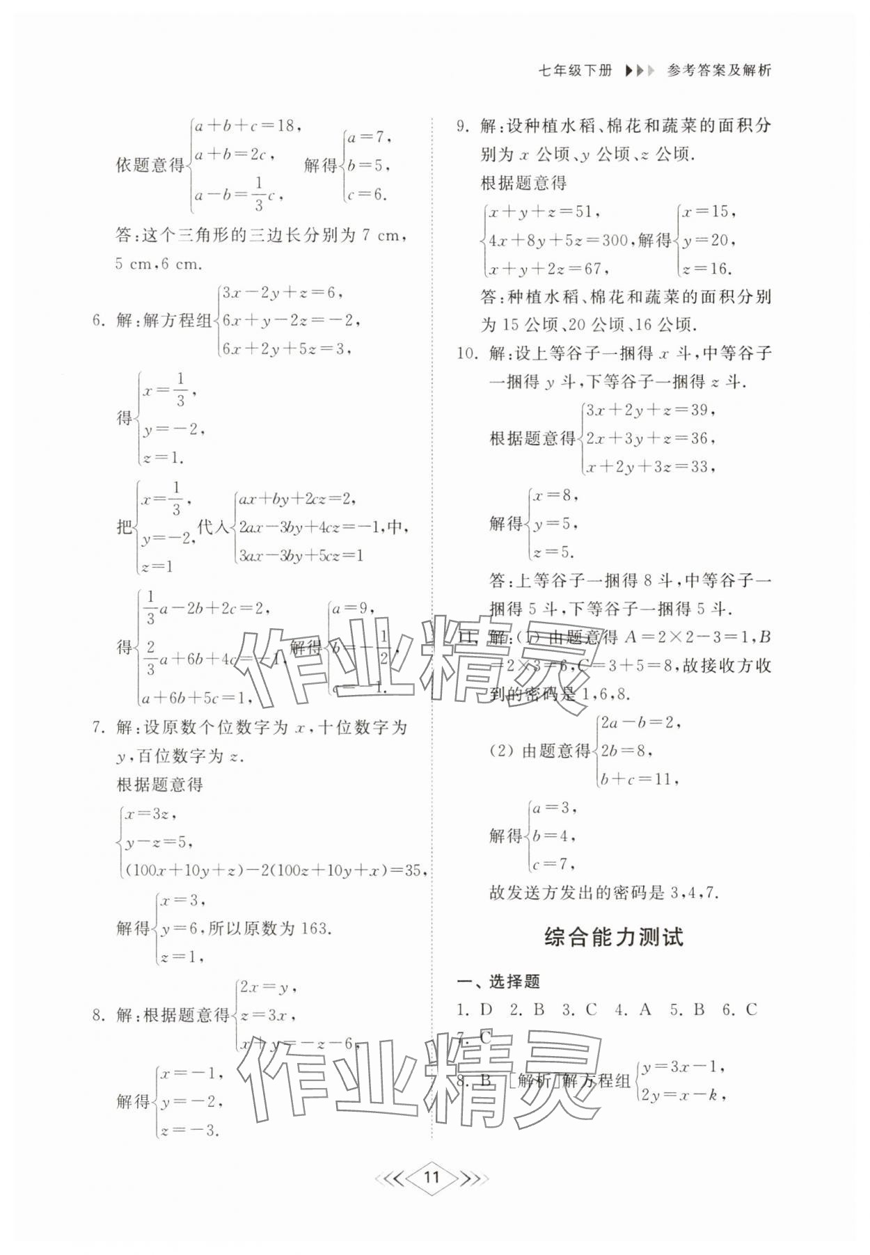 2025年綜合能力訓練七年級數學下冊魯教版54制 參考答案第10頁