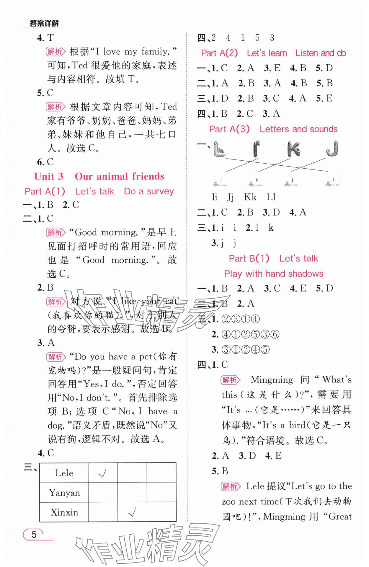 2025年名师测控三年级英语上册人教版浙江专版 参考答案第5页