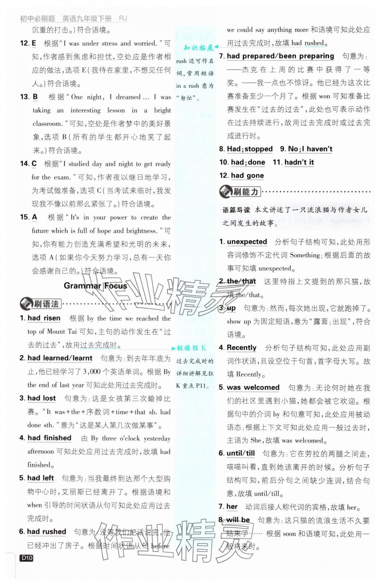 2025年初中必刷题九年级英语下册人教版&nbsp;参考答案第10页