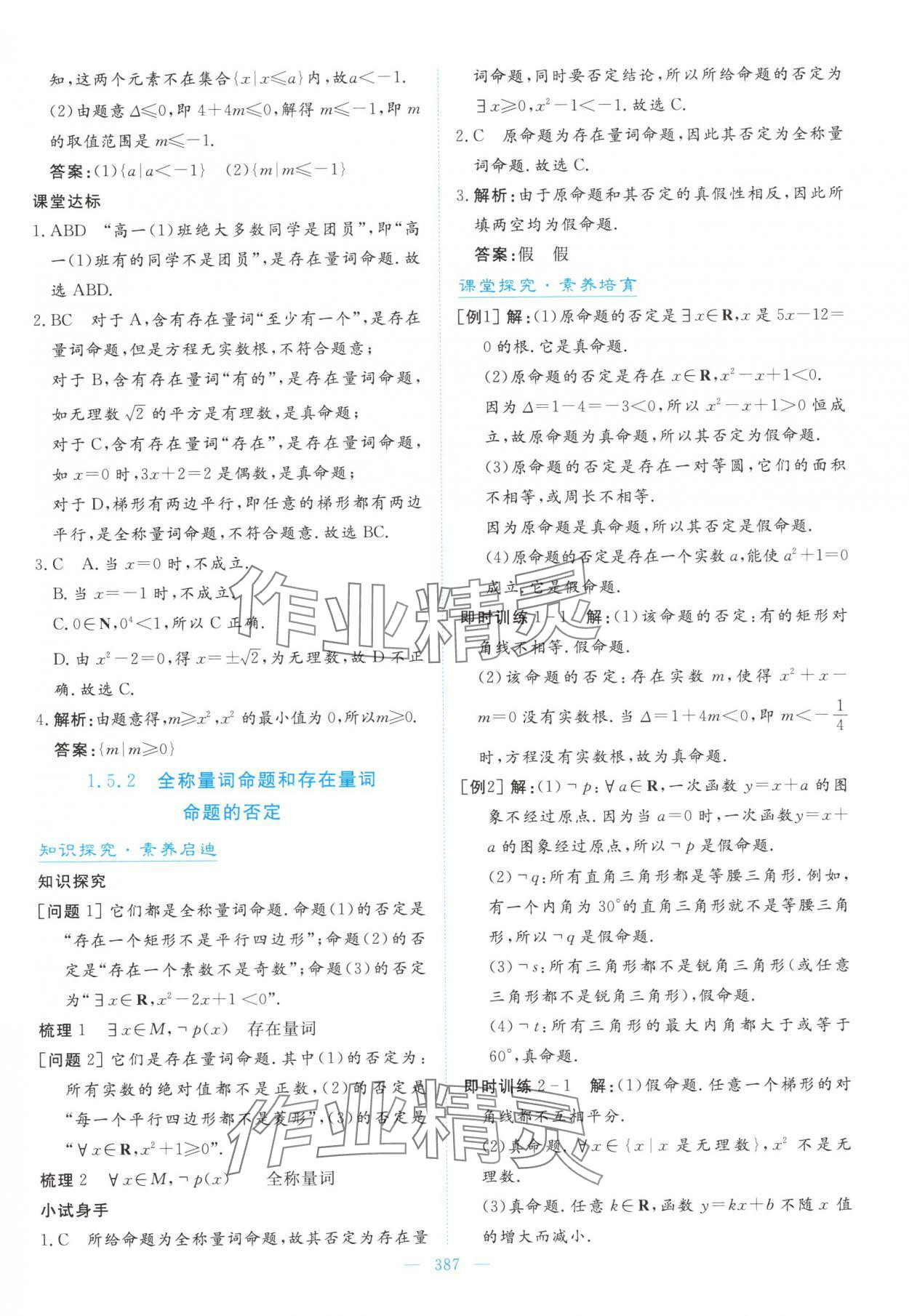 2025年高中同步测控全优设计优佳学案高中数学必修第一册人教版&nbsp;参考答案第13页