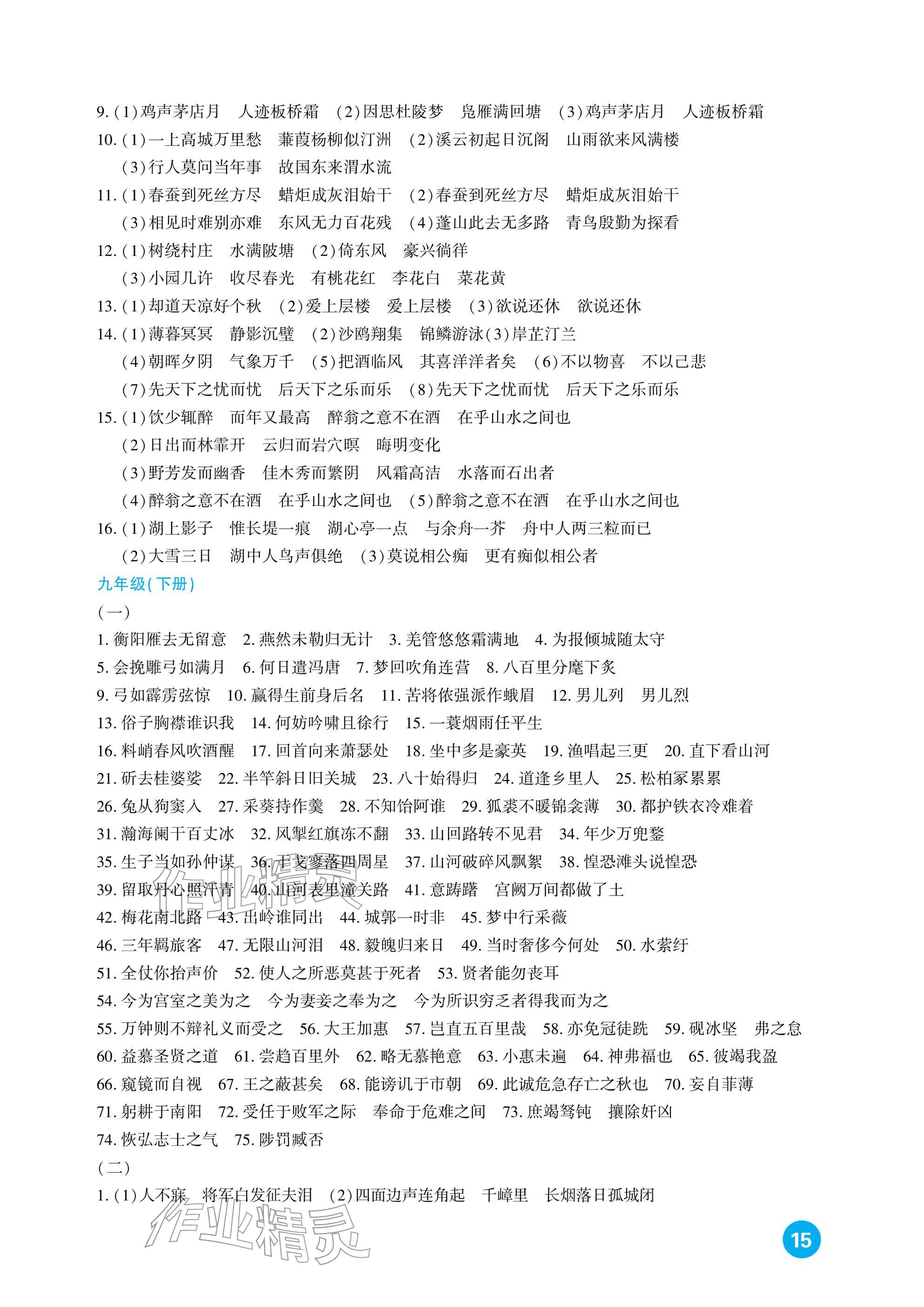 2026年中考总复习新疆文化出版社语文&nbsp;参考答案第15页
