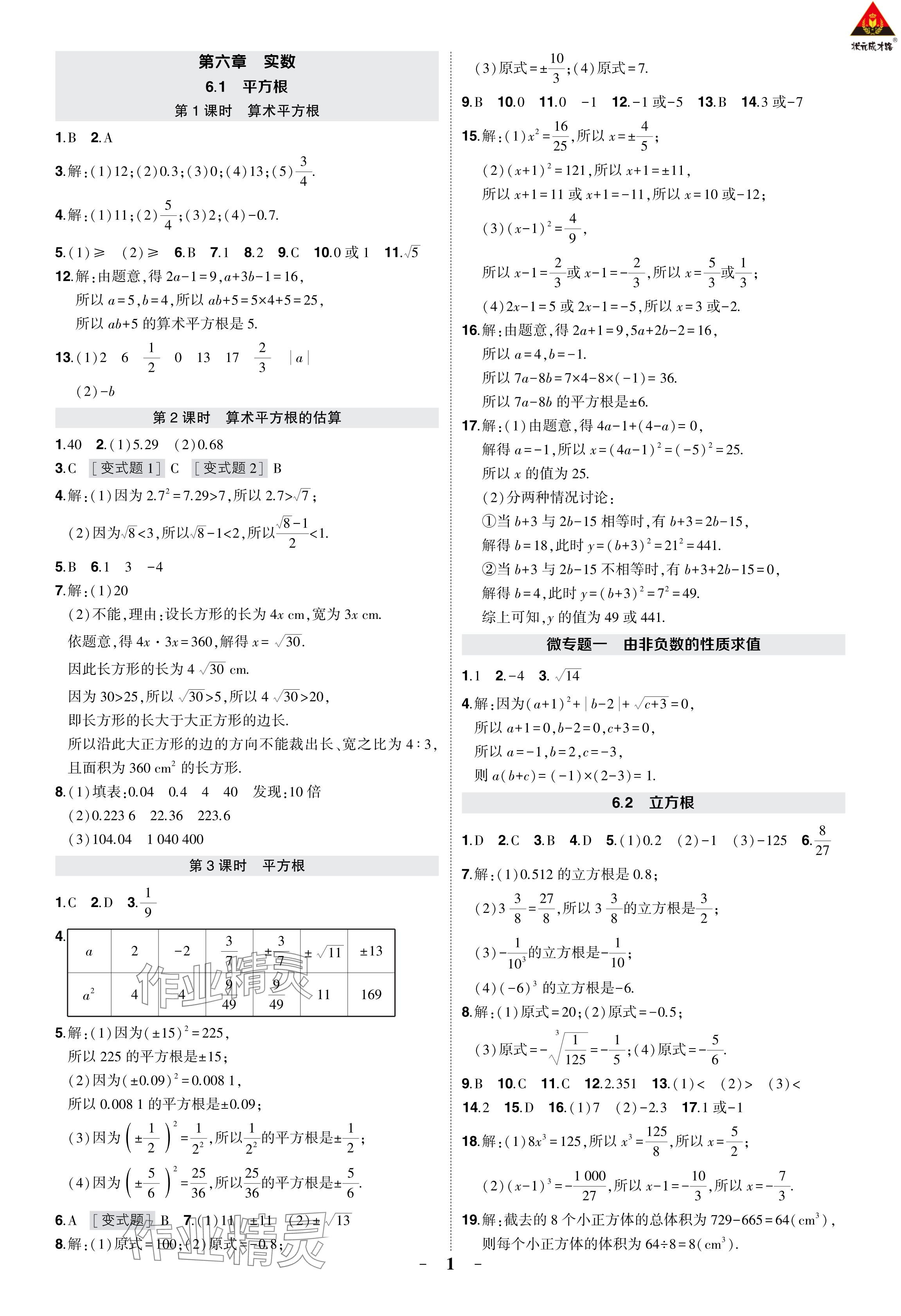 2024年狀元成才路創(chuàng)優(yōu)作業(yè)七年級數(shù)學(xué)下冊人教版 參考答案第6頁