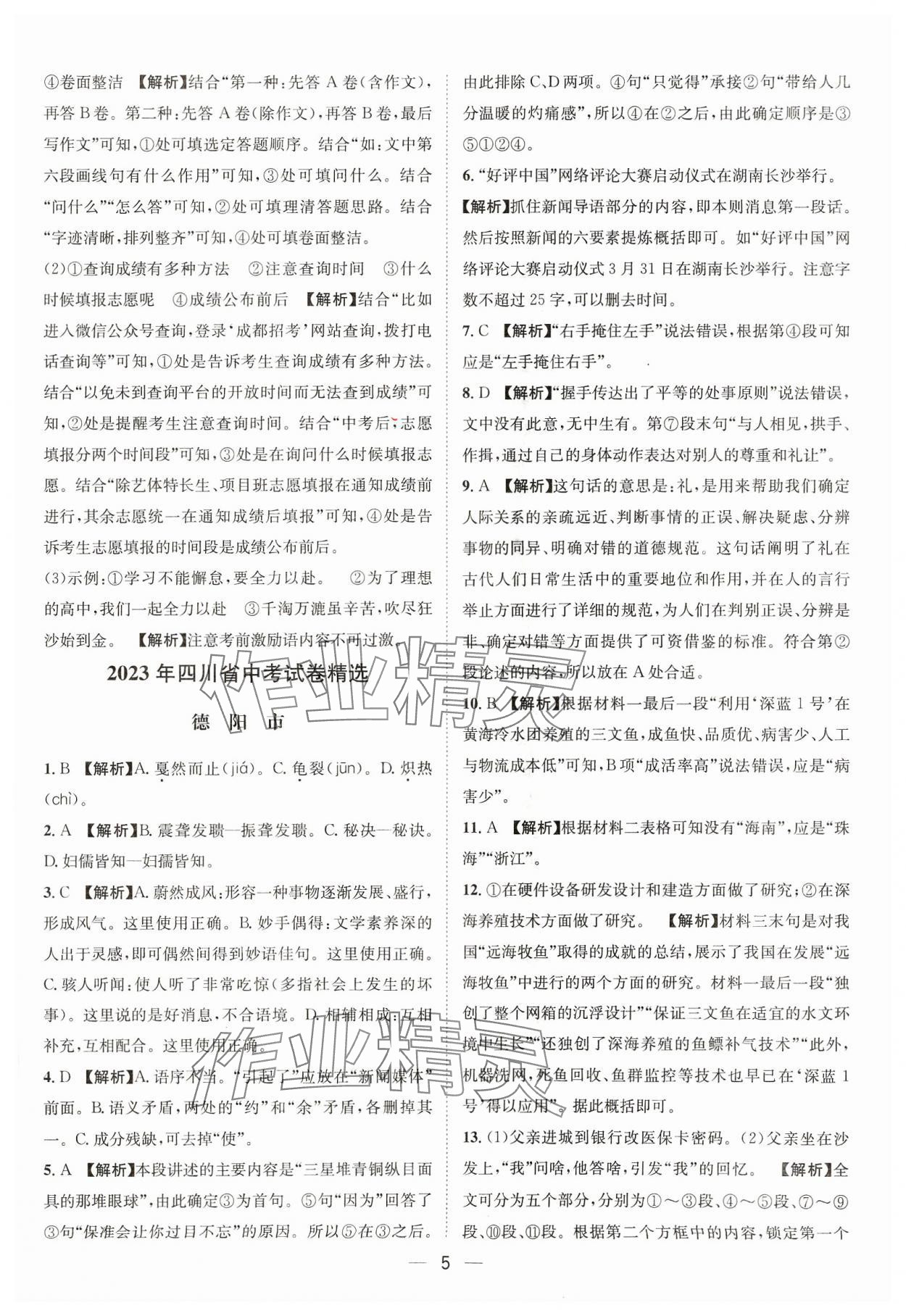 2024年中考必備四川民族出版社語文 參考答案第5頁